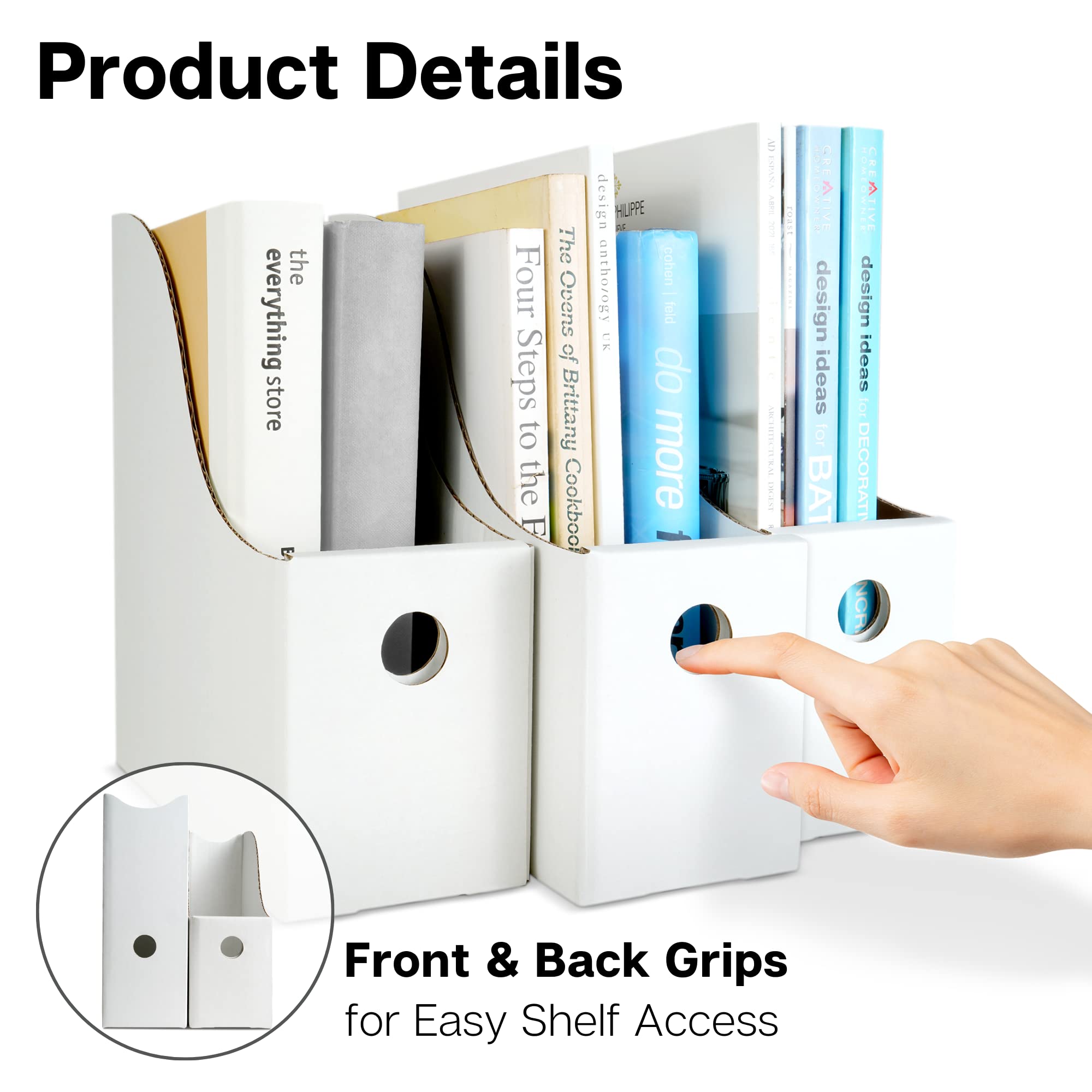 Dunwell White Magazine File Holder (6 Pack) - Sturdy Cardboard Magazine Organizer, Vertical File Folder Holder for Office, Desk or Classroom - Perfect for Books, Documents, Office Supplies & School Materials Storage