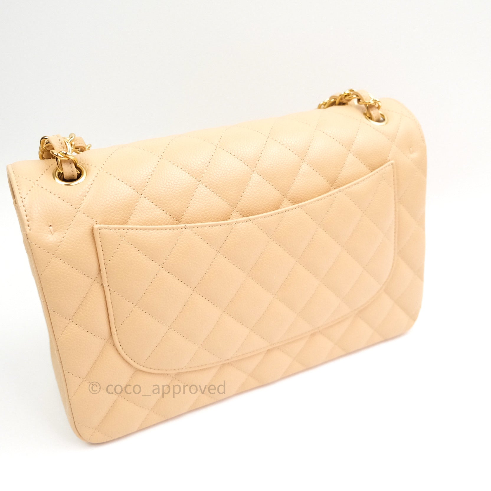 Chanel Classic Jumbo Double Flap Bag Beige Caviar Leather with Gold Hardware - Luxury Designer Handbag for Women, Perfect for Parties & Special Occasions