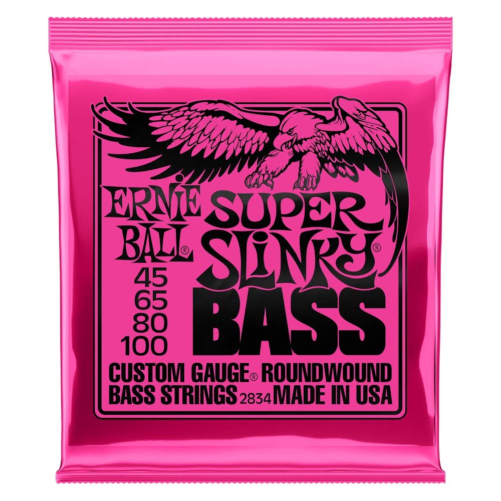 Ernie Ball Super Slinky Nickel Wound Bass Guitar Strings 45-100 Gauge (P02834) - Premium Electric Bass Strings for Rock, Jazz & Studio Recording