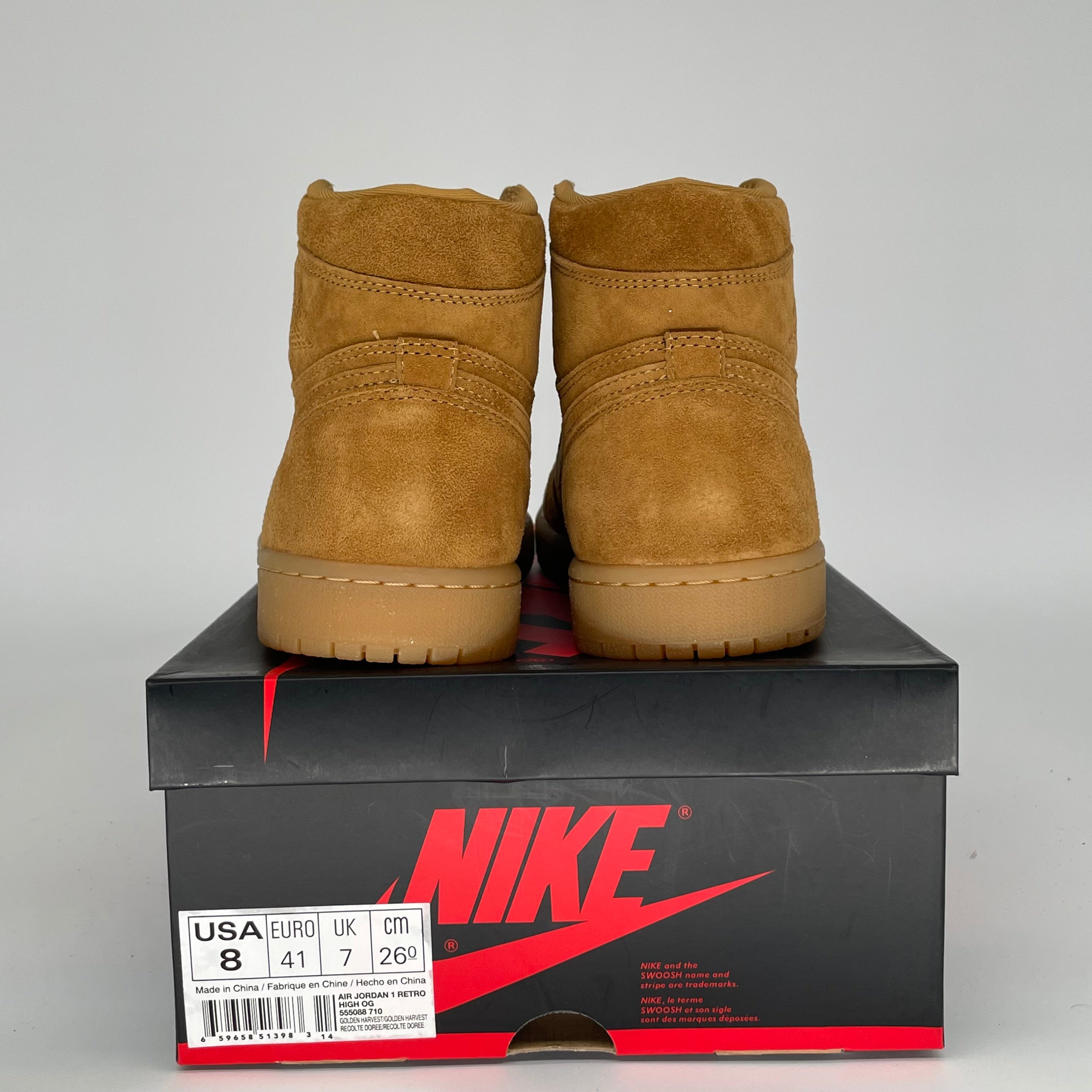 AIR JORDAN 1 WHEAT Sneakers - Men's Size 8 (555088-710) - Retro High Top Basketball Shoes for Casual Wear & Street Style