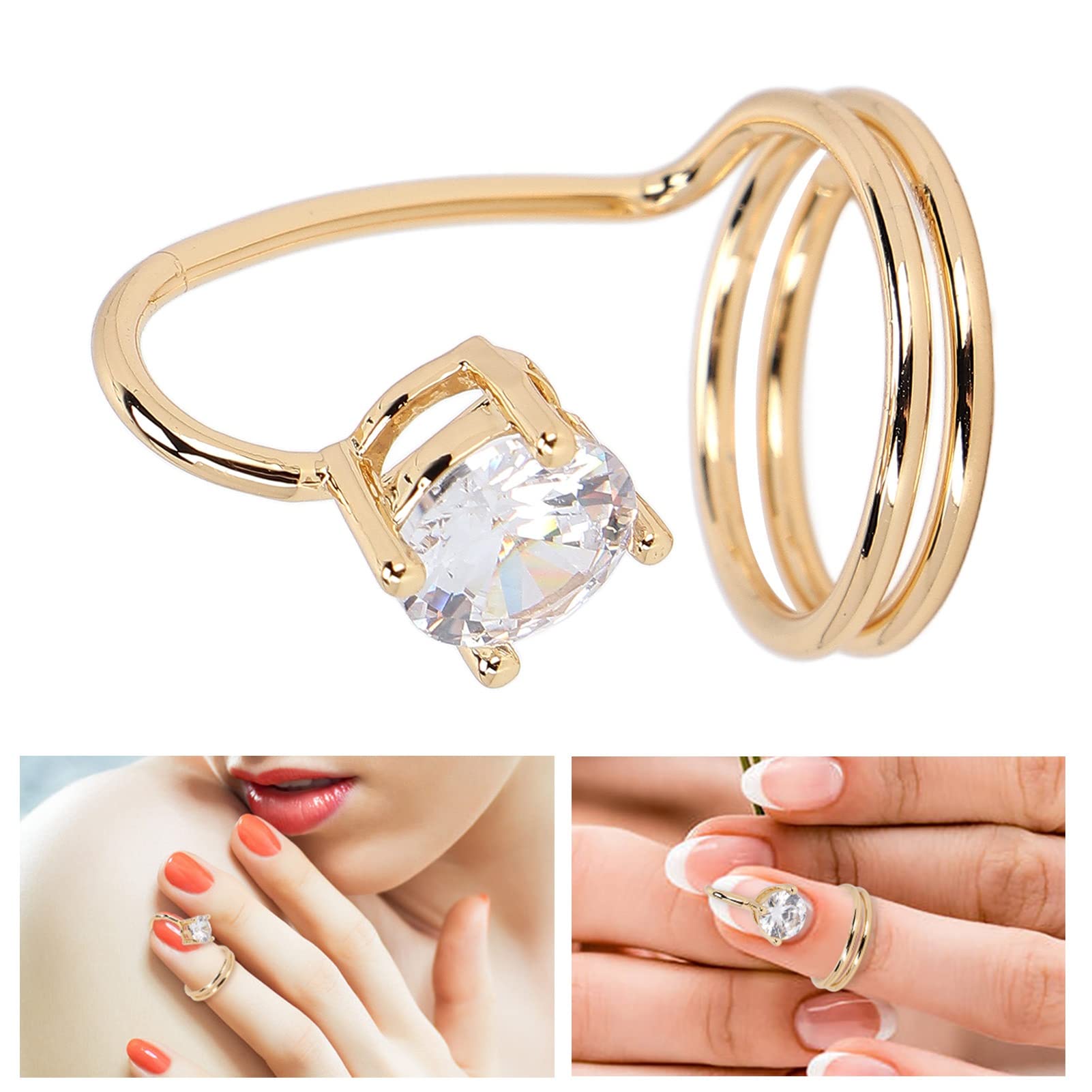 Elegant Rhinestone Nail Rings for Women - 3059 Gold Fingernail Jewelry for Parties, Weddings & Special Occasions | Stylish Nail Decor & Protective Cover