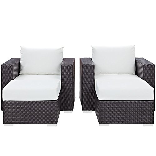 Modway Convene 4-Piece Wicker Rattan Outdoor Patio Furniture Set - Espresso White Color - Perfect for Backyard, Garden, Poolside & Patio Relaxation