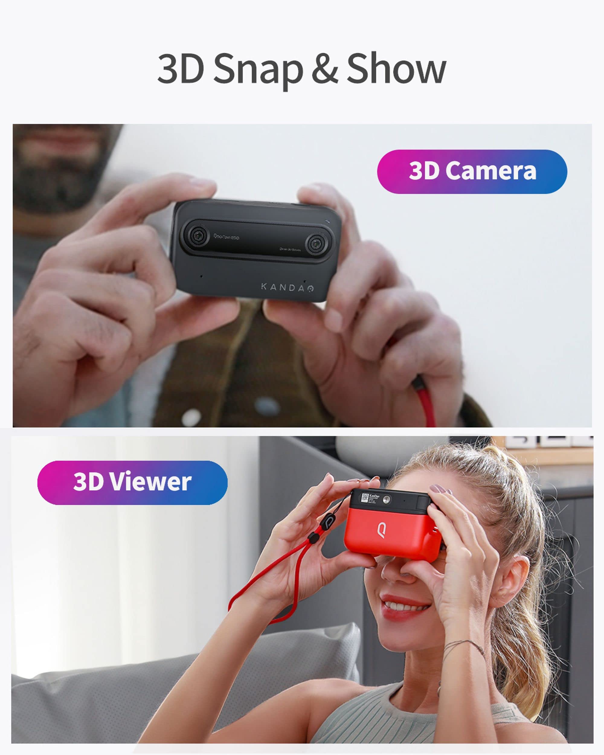 KanDao QooCam Ego 3D VR Camera with Integrated Viewer - 4K 60fps Stereoscopic Video Recording, Instant Display for Travel & Parties - VR Content Creation Device Compatible with AR Glasses (Black Camera & Red 3D Viewer) - Perfect for Capturing Immersive Memories and Social Media Sharing