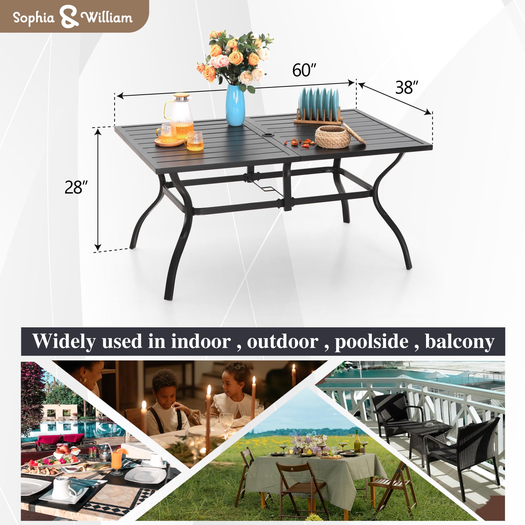 Outdoor Patio Dining Set with Umbrella - 7-Piece Beige Rattan Furniture Set with Metal Table & Cushioned Chairs for Backyard, Deck, Porch | Perfect for Family Gatherings, BBQs, and Outdoor Entertaining