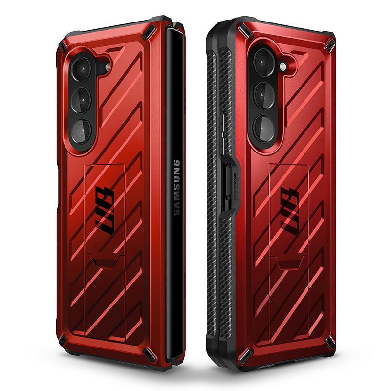Samsung Galaxy Z Fold 5 Case with Kickstand & Screen Protector - Unicorn Beetle Pro Series, Shockproof Metallic Red | Perfect for Work, Travel & Everyday Protection