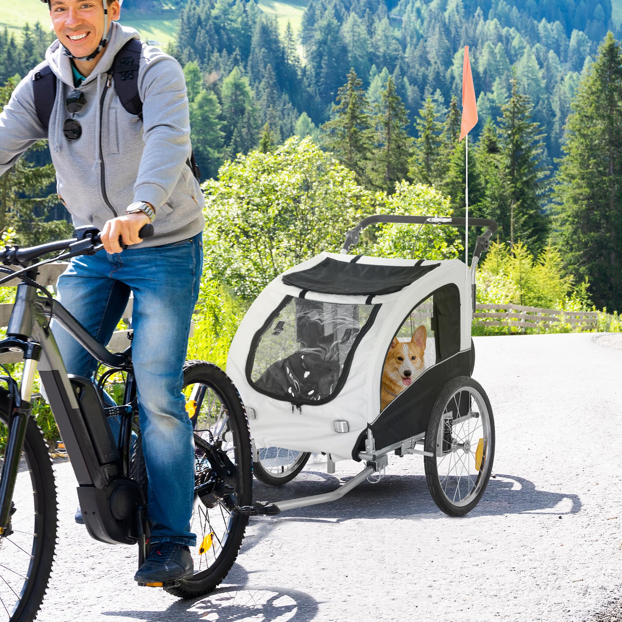 Aosom 2-in-1 Dog Bike Trailer & Pet Stroller with Canopy, Storage Pockets - Perfect for Cycling, Jogging, and Outdoor Adventures with Your Pet