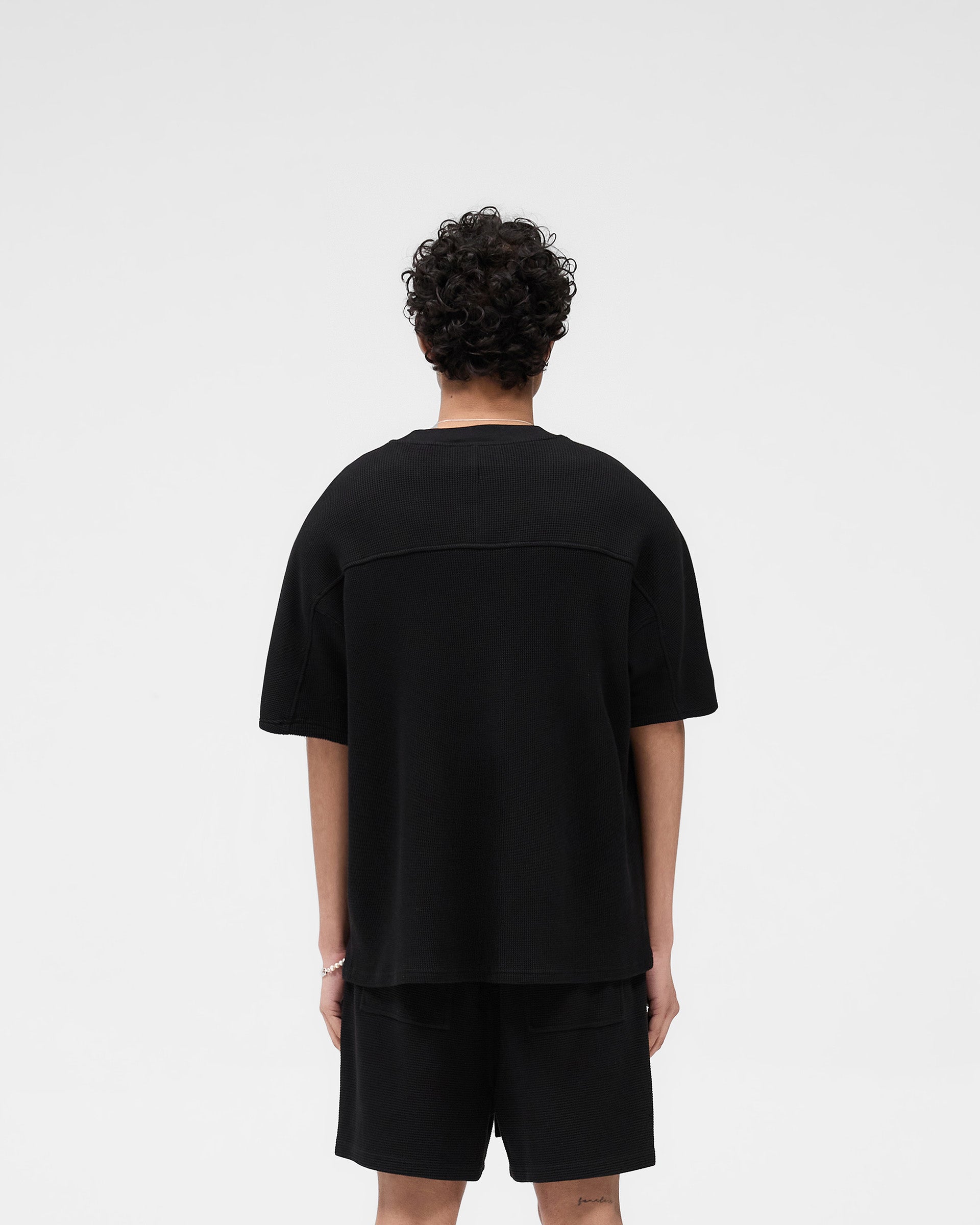 Waffle T-Shirt for Men & Women - Soft & Breathable Jet Black Cotton Tee - Perfect for Casual Wear, Layering & Everyday Comfort