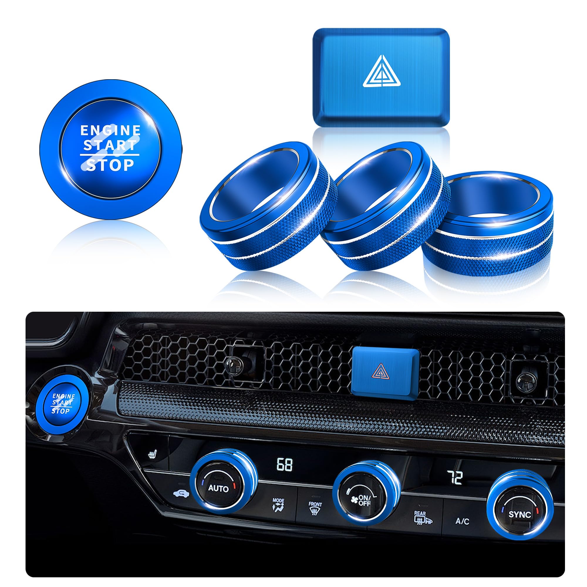 6pcs Car Interior Button Covers - AC Knob, Hazard Light & Push Start Protectors for 2022-2025 Honda Accord/HRV/CRV/Civic (11th Gen) - Blue Accessories to Prevent Scratches & Enhance Dashboard Style