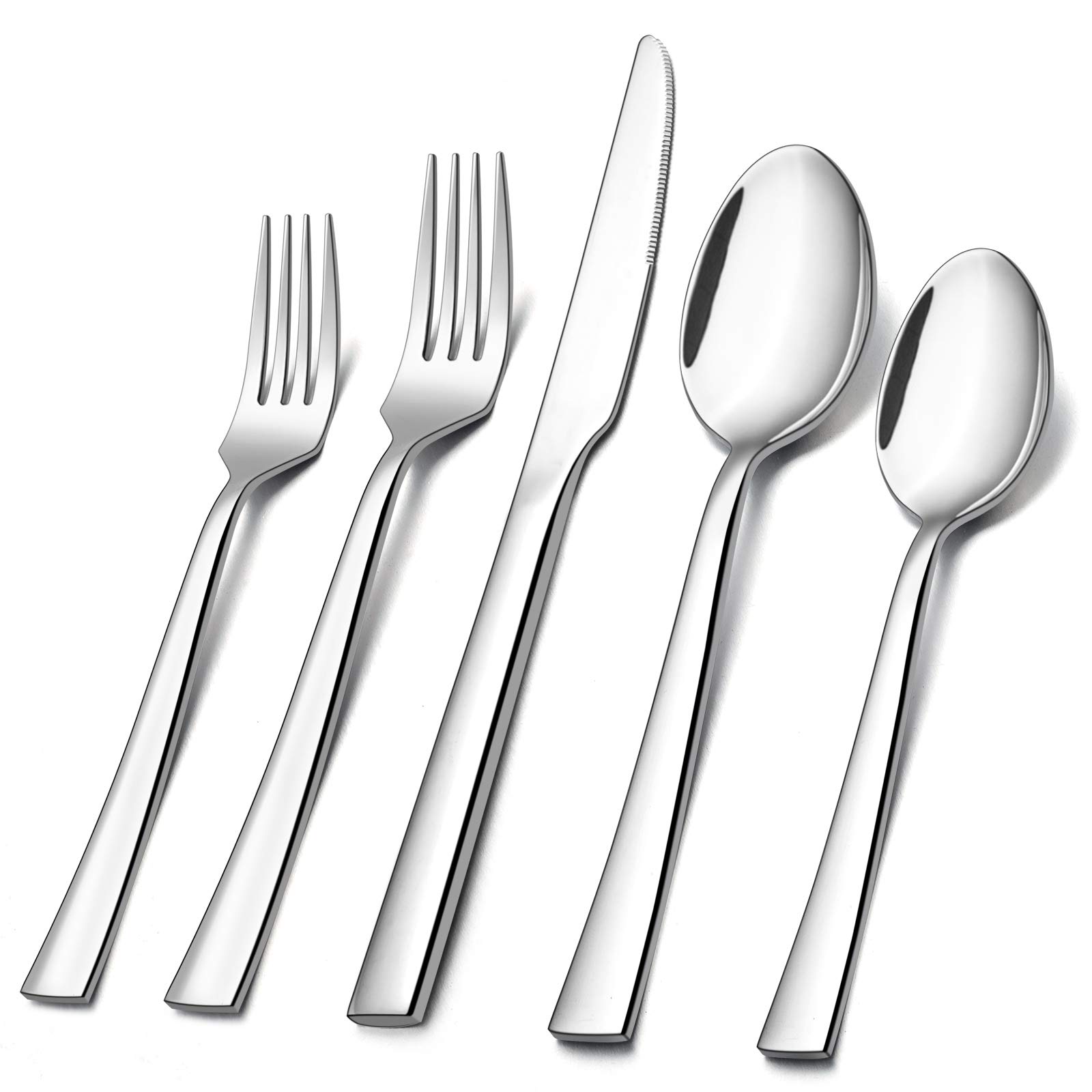 40-Piece Stainless Steel Flatware Set for 8 - Modern Silverware Cutlery Set with Square Edge & Mirror Finish - Dishwasher Safe for Home, Restaurant & Dinner Parties - Elegant Tableware for Everyday Meals, Special Occasions & Catering Events