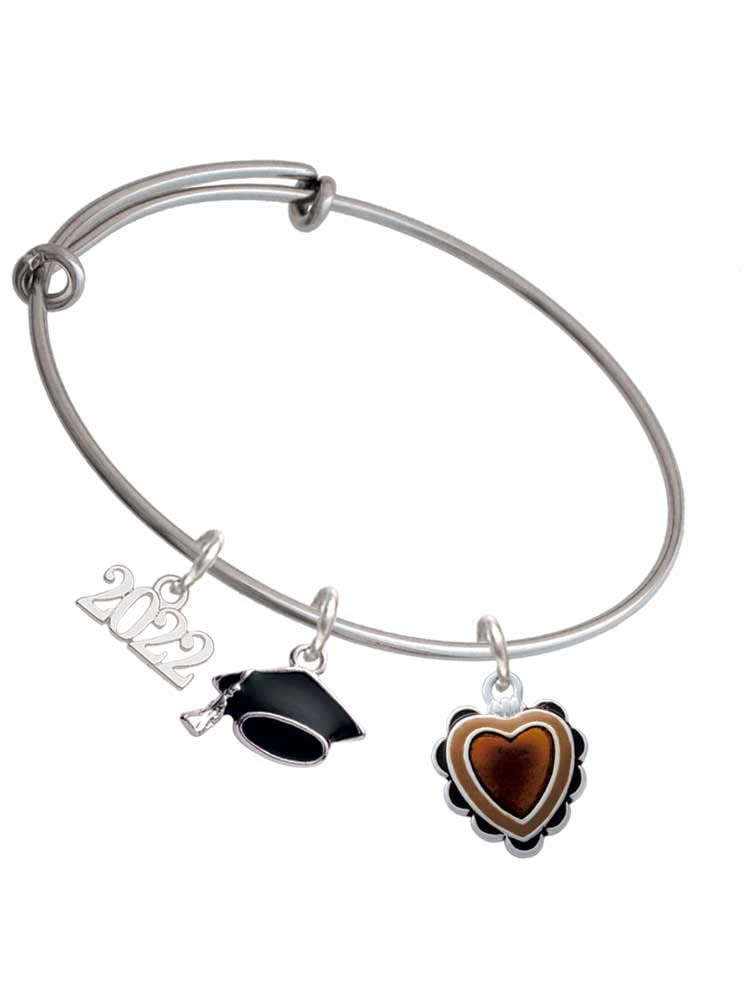 2022 Graduation Charm Bracelet - Silvertone Enamel Heart with Ruffles & Graduation Hat | Delight Jewelry | Perfect Gift for Graduates, Prom, or Special Occasions