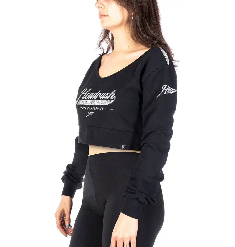 Headrush Angel Wings Cropped V-Neck Sweatshirt - Women's Trendy Pullover for Casual Wear & Street Style