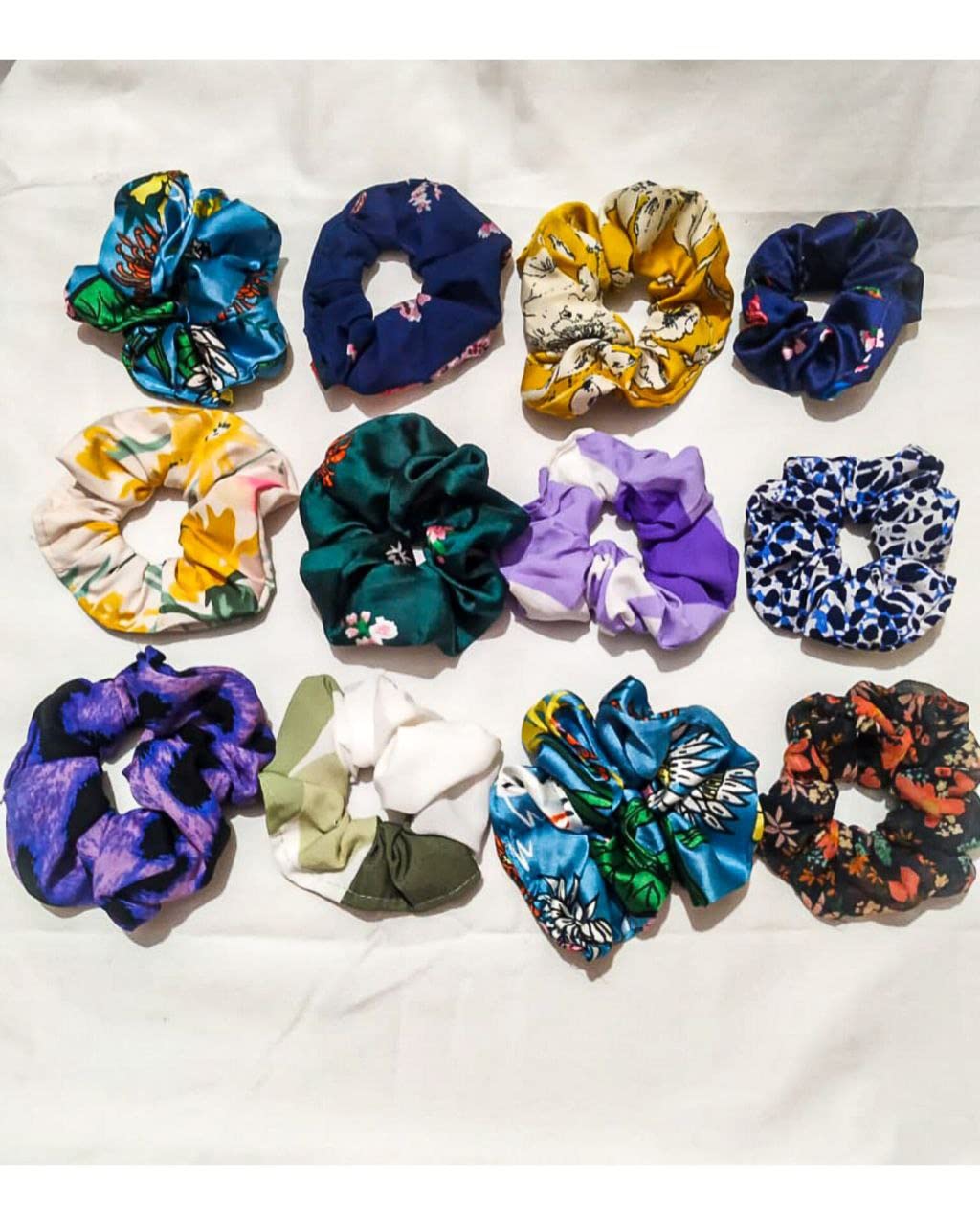 DelightfullWears 12 Pack Chiffon Hair Scrunchies - Soft Ponytail Holders & Floral Hair Ties for Women & Girls - Hair Accessories for Work, Gym, Party & Everyday Use (12 Pcs)