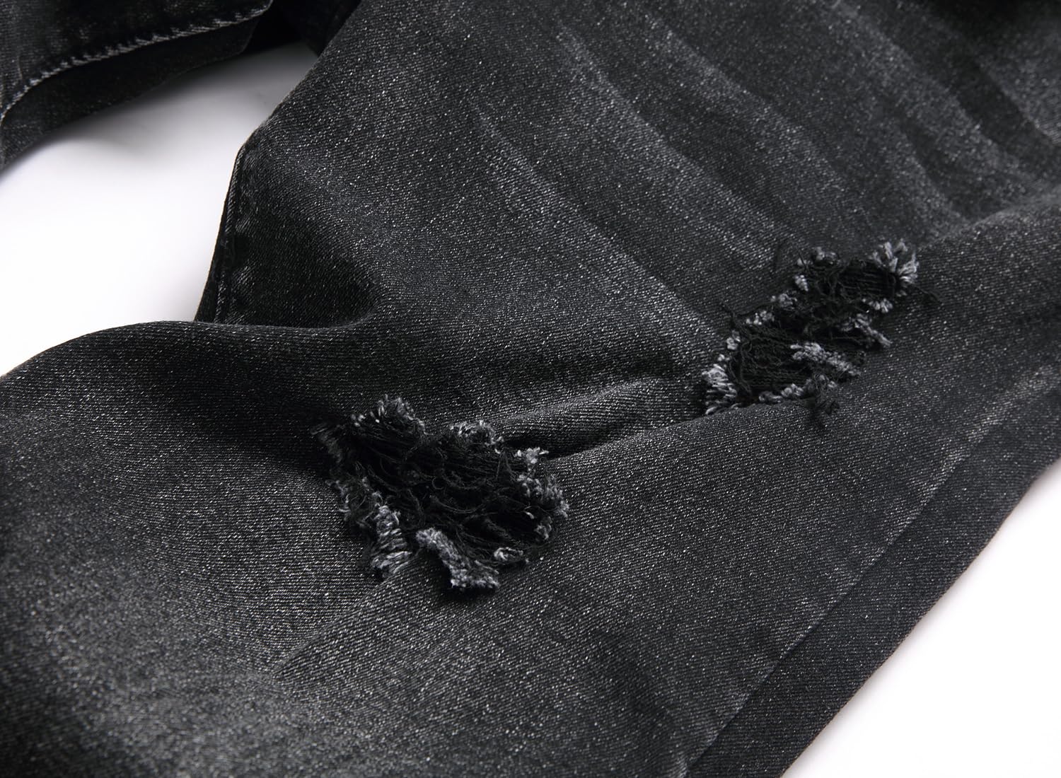 Men's Slim Fit Stretch Jeans - Ripped Distressed Straight Leg Black Denim Pants for Casual Wear & Street Style | Comfortable Everyday Fashion Jeans