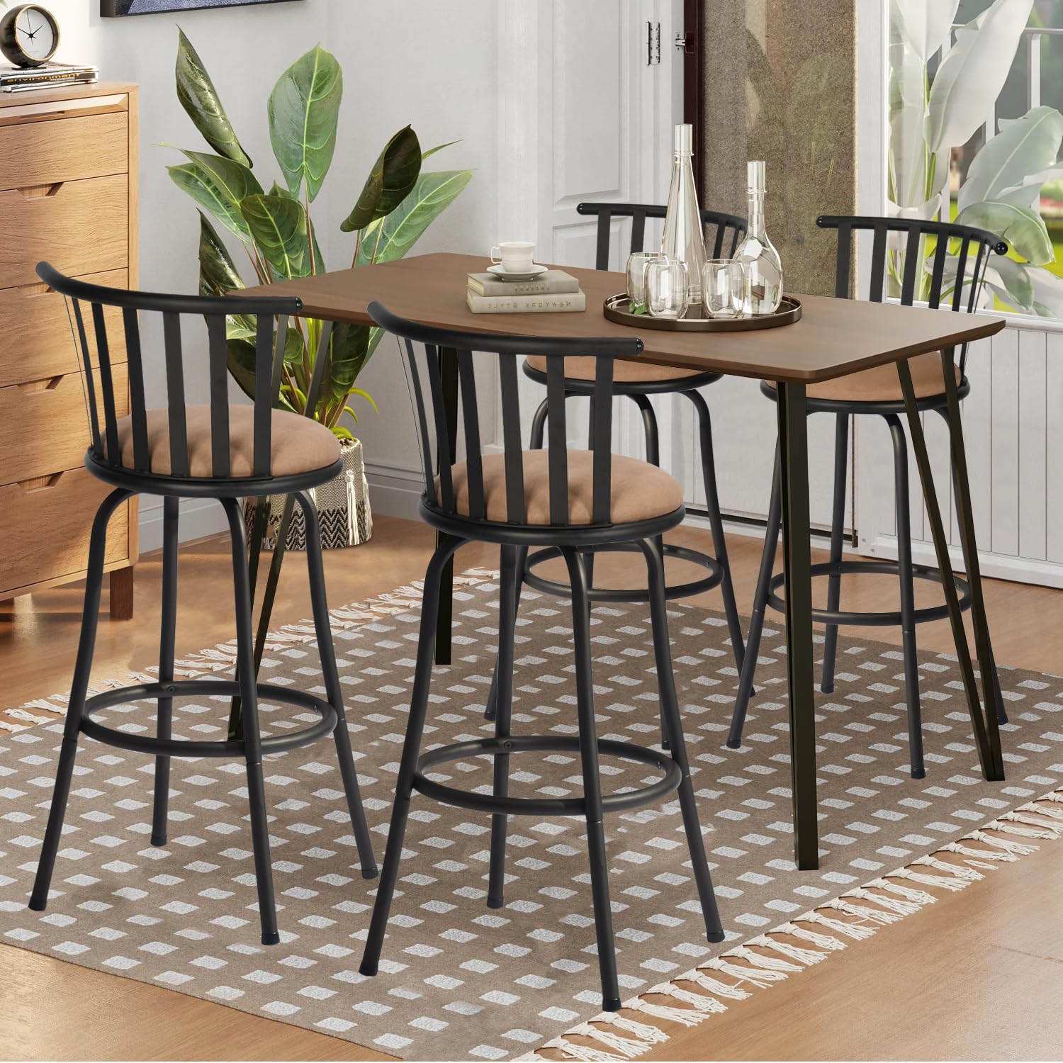 **Adjustable Classic Barstools Set of 4 – Country Style Swivel Bar Chairs with Backrest & Footrest – Counter Height Stools for Kitchen Island, Bistro, Pub & Home Bar – Interchangeable Legs in Brown/Black – Perfect for Dining, Entertaining & Small Spaces**