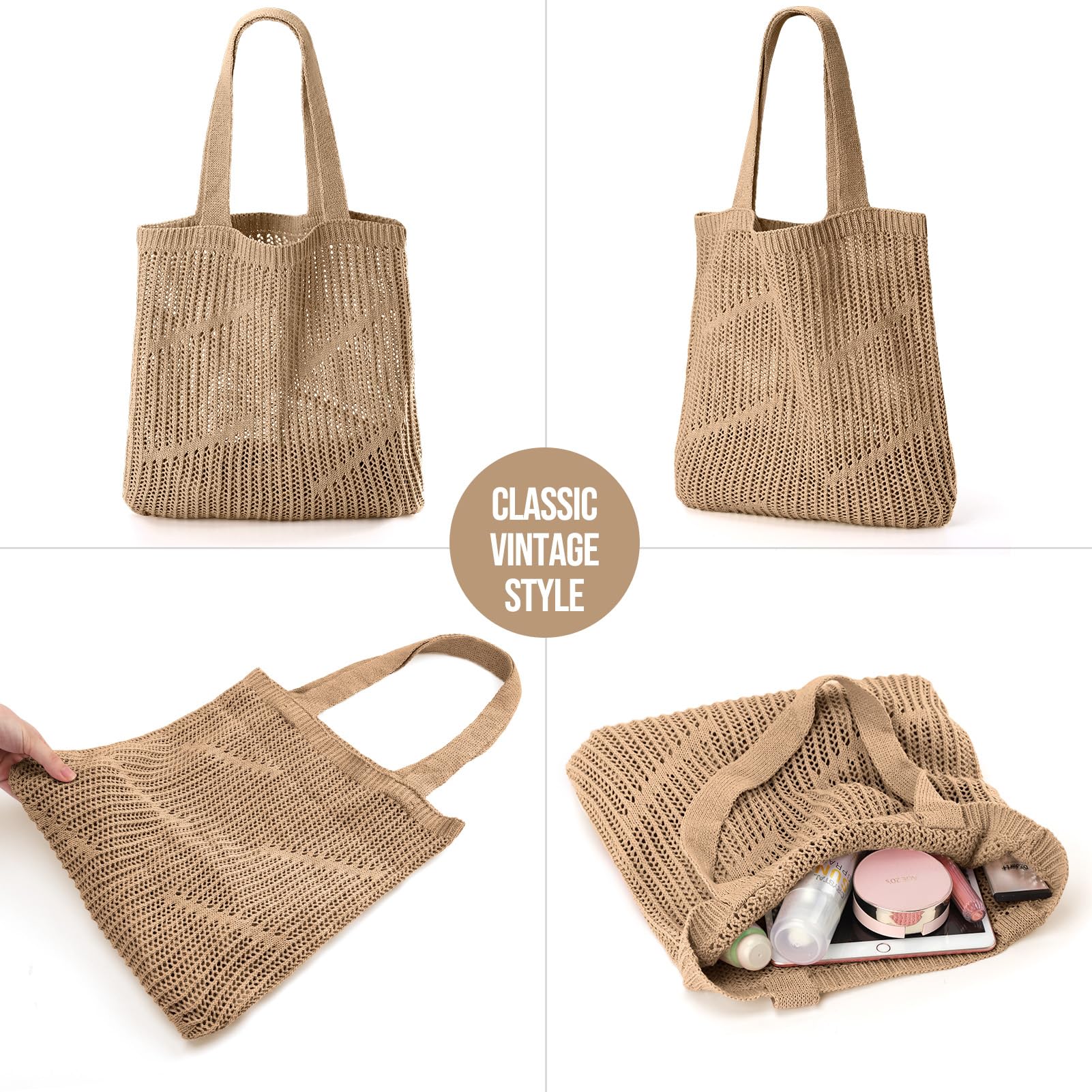 Crochet Tote Bag for Women - Large Beach Mesh Knitted Shoulder Bag, Aesthetic Hollow Hobo Handbag | Perfect for Summer Outings, Beach Trips, and Casual Shopping