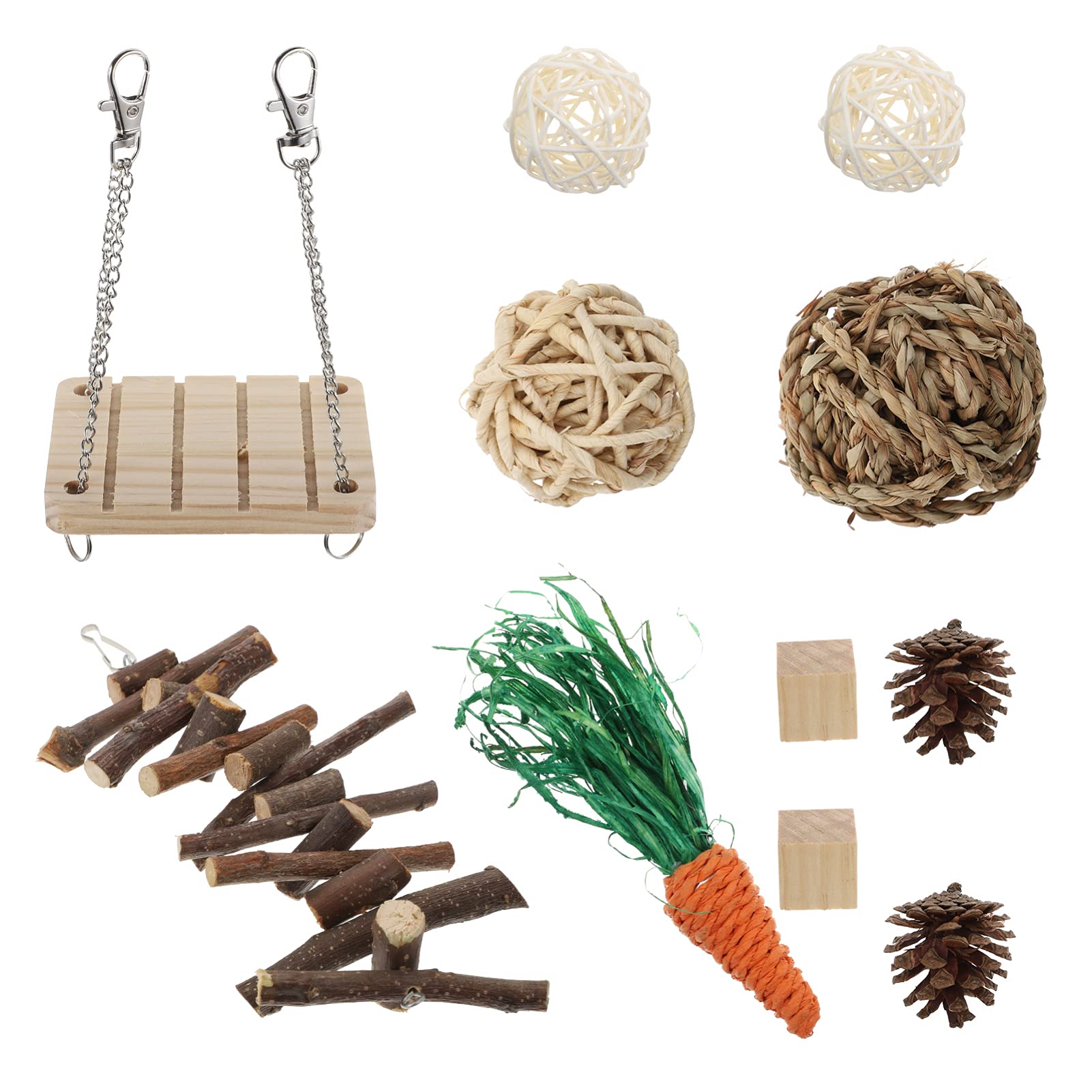 Balacoo 11-Piece Hamster Chew Toys Set - Natural Rattan & Wooden Chewing Toys for Rabbits, Guinea Pigs & Small Pets - Teeth Grinding & Molar Care - Fun Paper Shredder & Weaving Toys for Critters - Perfect for Cage Enrichment & Playtime