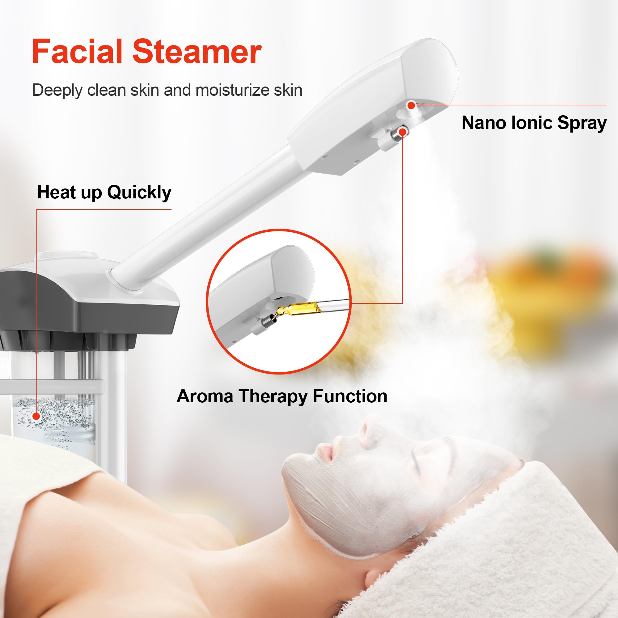 Professional 2-in-1 Ozone Facial Steamer with 5X Magnifying Lamp - Portable Spa & Beauty Salon Equipment for Home & Professional Use - White (Perfect for Facial Treatments, Skin Care & Relaxation)
