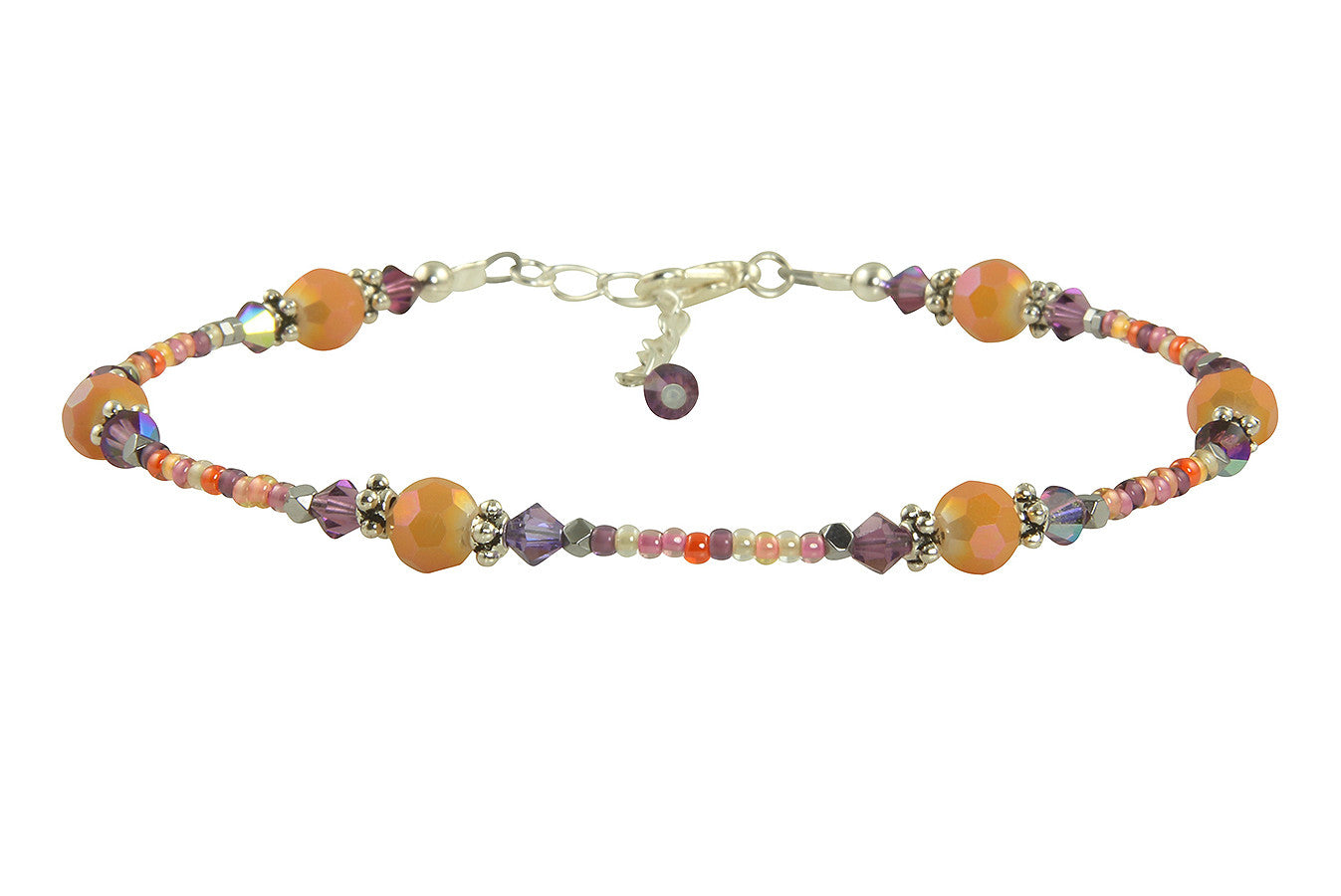 Natural Tanzanite Peach Glass Beaded Anklet Bracelet - Elegant Adjustable Ankle Jewelry for Women, Perfect for Beach, Wedding & Boho Fashion