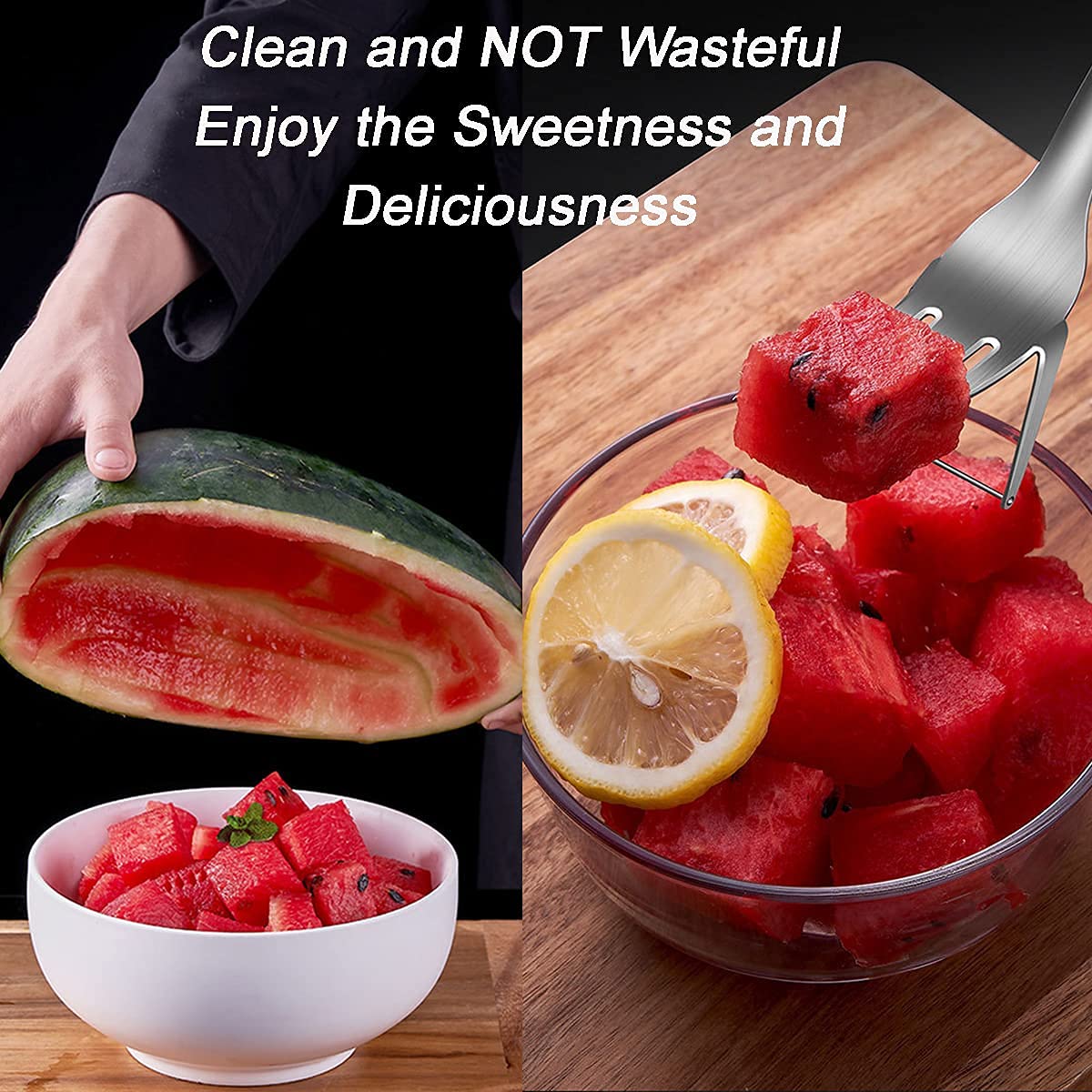 2-Pack Stainless Steel Watermelon Slicer & Fork - 2-in-1 Fruit Cutting Tool for Easy Slicing - Perfect for Summer BBQs, Family Parties, Camping & Outdoor Picnics