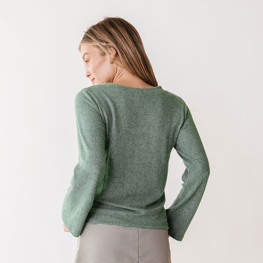Elegant Bow Tie Sweater for Women - Soft Dusk Green Knit Pullover - Perfect for Office, Dates & Holiday Parties