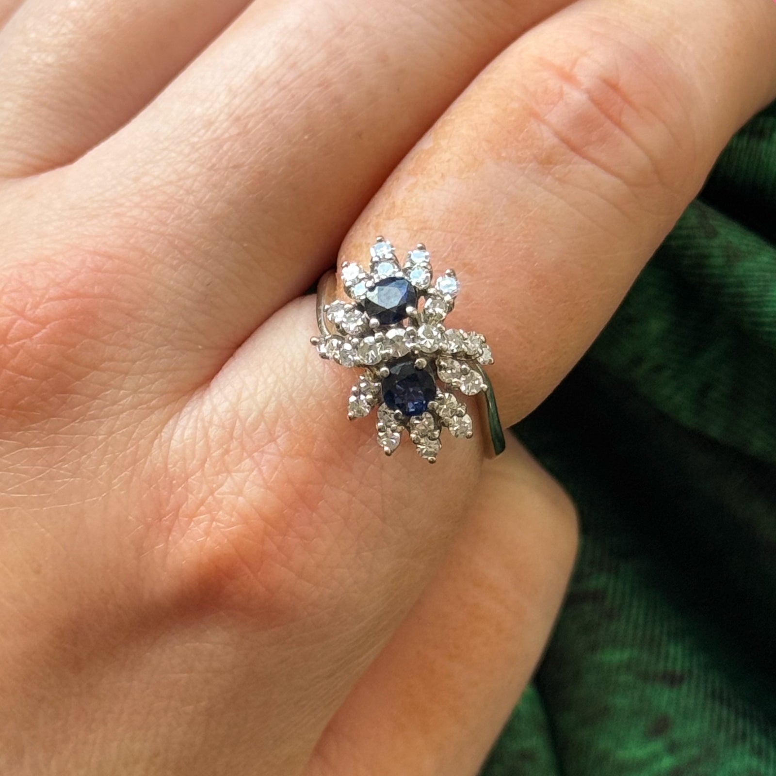 Exquisite Diamond & Sapphire Waterfall Ring - 0.73ctw Total Weight, 0.50ctw Center Stone - Size 6.25 - Elegant Jewelry for Weddings, Anniversaries & Special Occasions