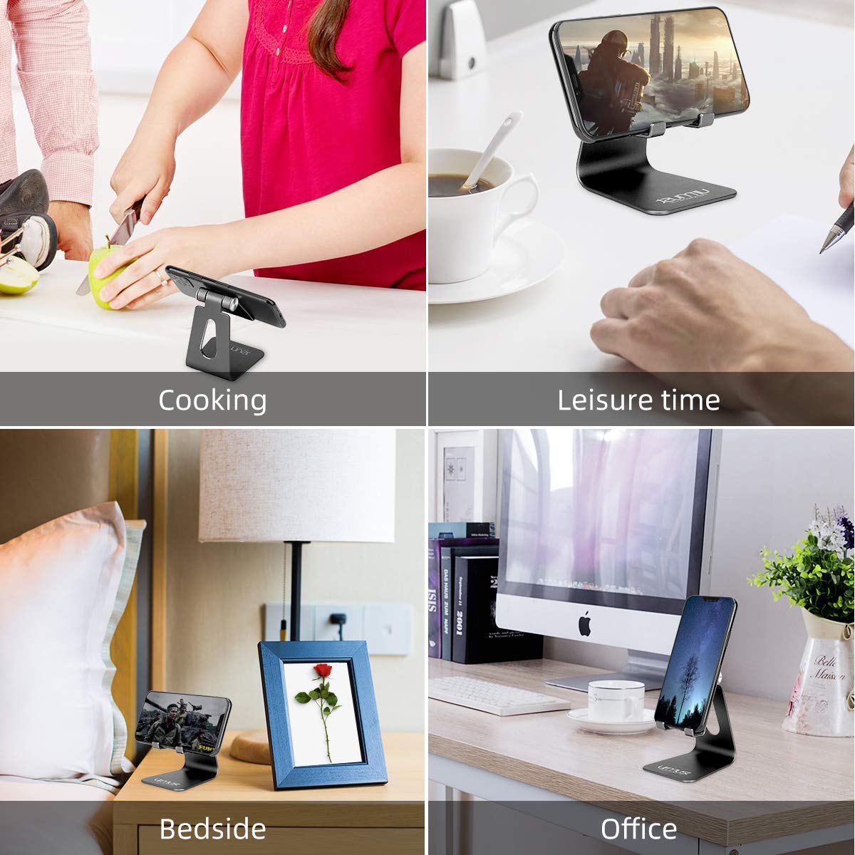 Urmust Adjustable Angle Phone Stand - Black | Universal Smartphone Holder for Desk, Bed, Car & Office | Perfect for Video Calls, Watching Movies & Hands-Free Use