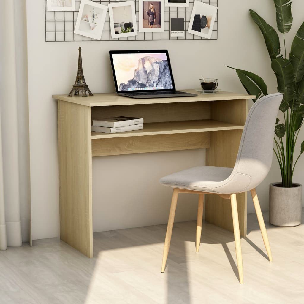 Sonoma Oak 35.4'' x 19.6'' x 29.1'' Study Desk with Storage - Multi-Functional Writing Desk for Home Office, Makeup Vanity, Bedroom & Executive Workspace | Durable Chipboard Construction