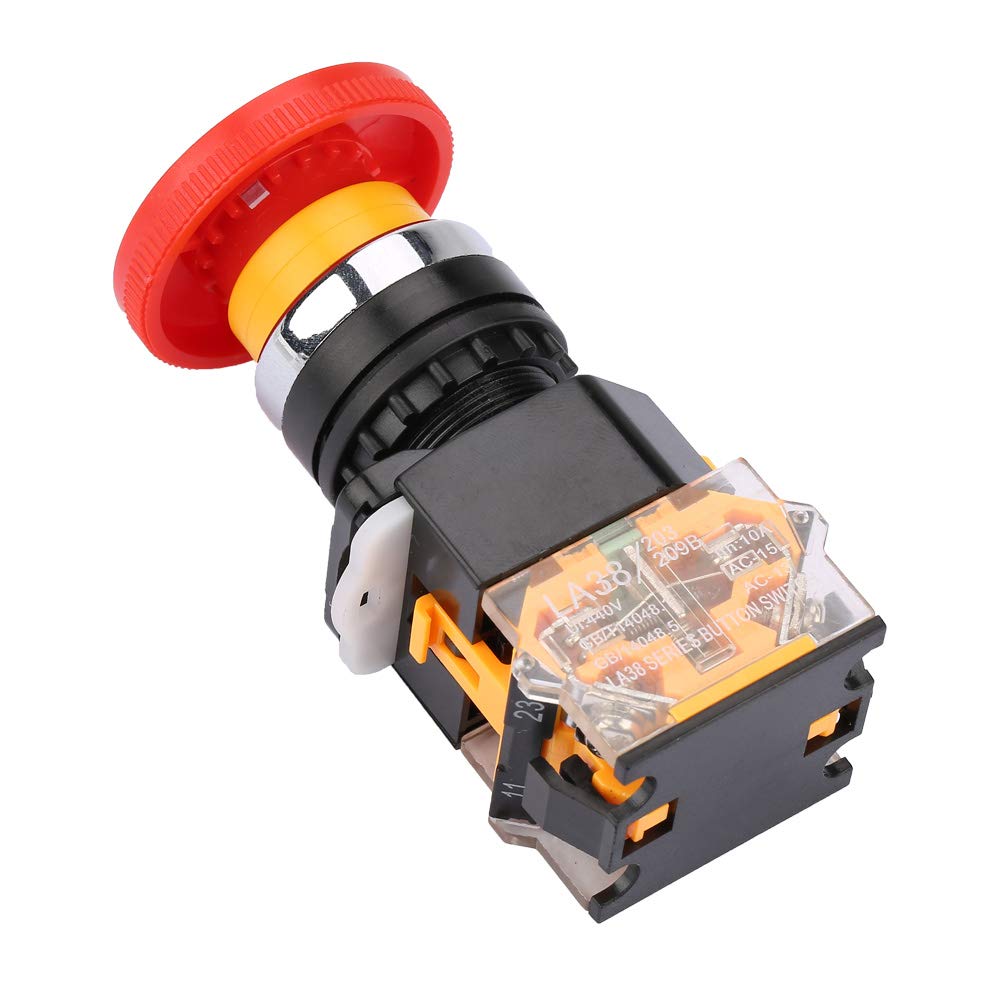 Flame Retardant Emergency Stop Switch - Heavy Duty Metal Push Button for Electromagnetic Starter Contactors | Perfect for Industrial Machinery, Motor Control Panels & Electrical Safety Systems