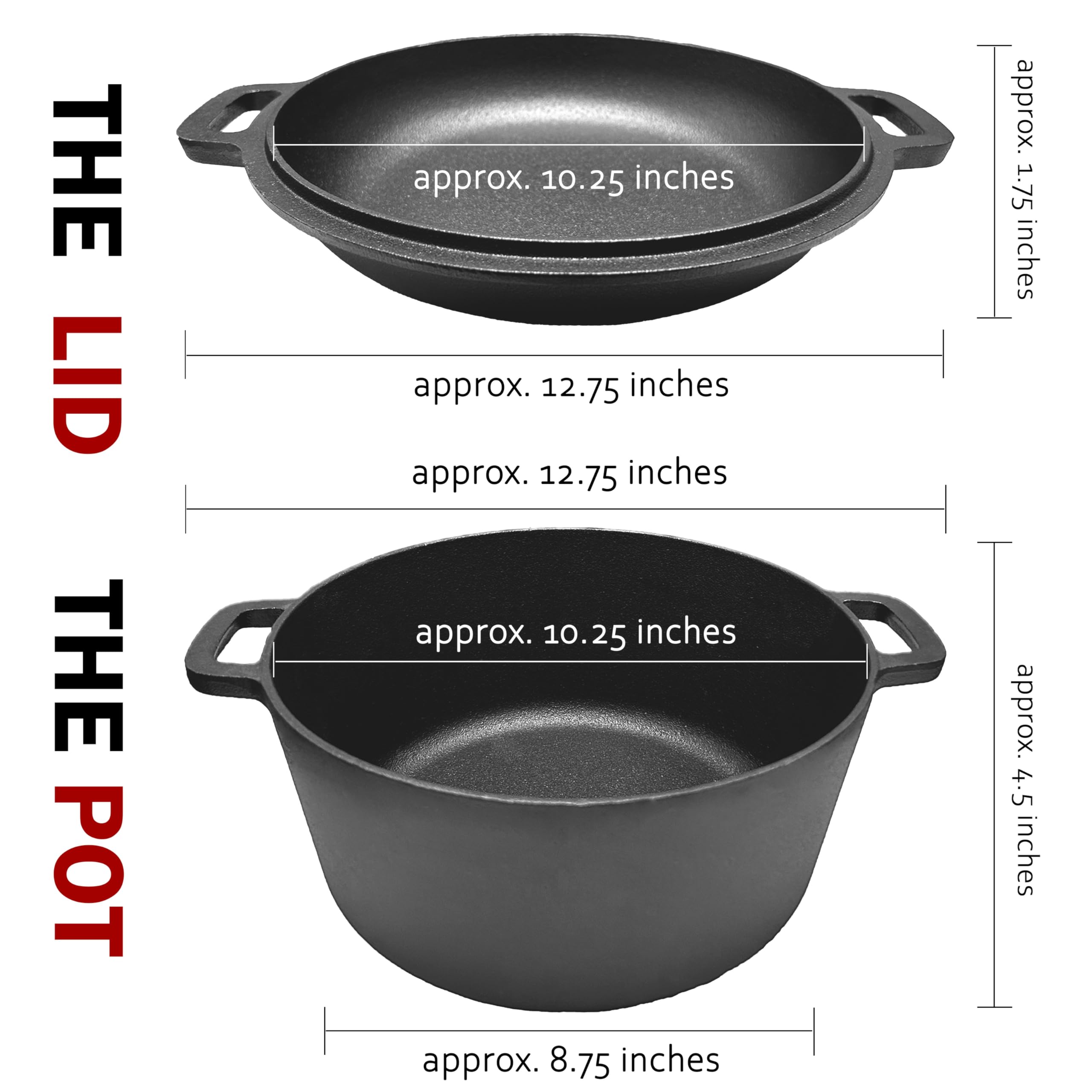 Cuisiland 5QT Cast Iron Combo Cooker – Pre-Seasoned Dutch Oven with 10’’ Skillet Lid – 2-in-1 Multipurpose Cookware for Baking, Searing, Roasting & Frying – Oven & Campfire Safe – Perfect for Home Cooking, Outdoor Camping & BBQ Parties