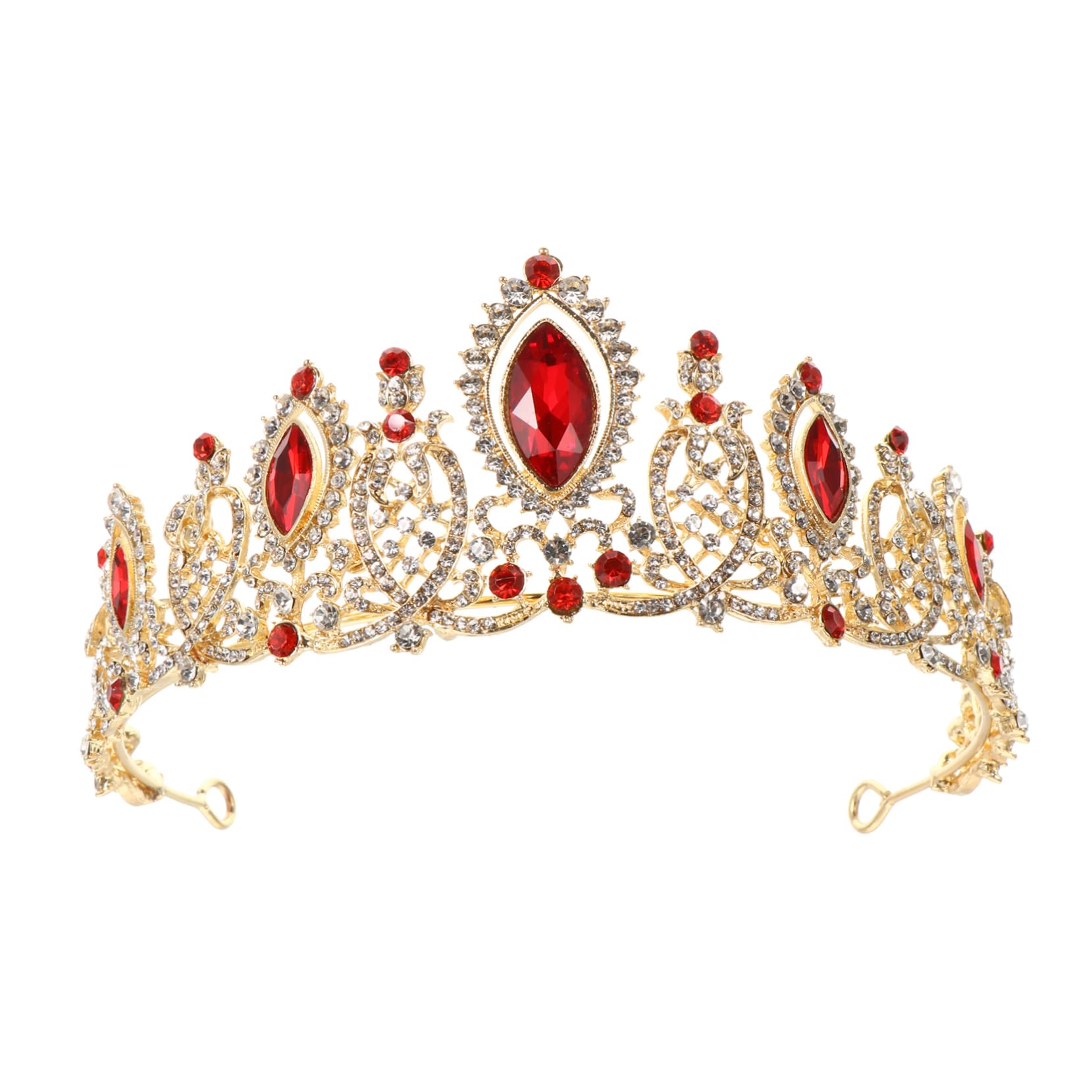 Sparkling Red Rhinestone Bridal Tiara - Vintage Crystal Crown Headpiece for Bride, Wedding, Prom & Queen Costume - Elegant Hair Accessory for Weddings, Pageants & Special Events