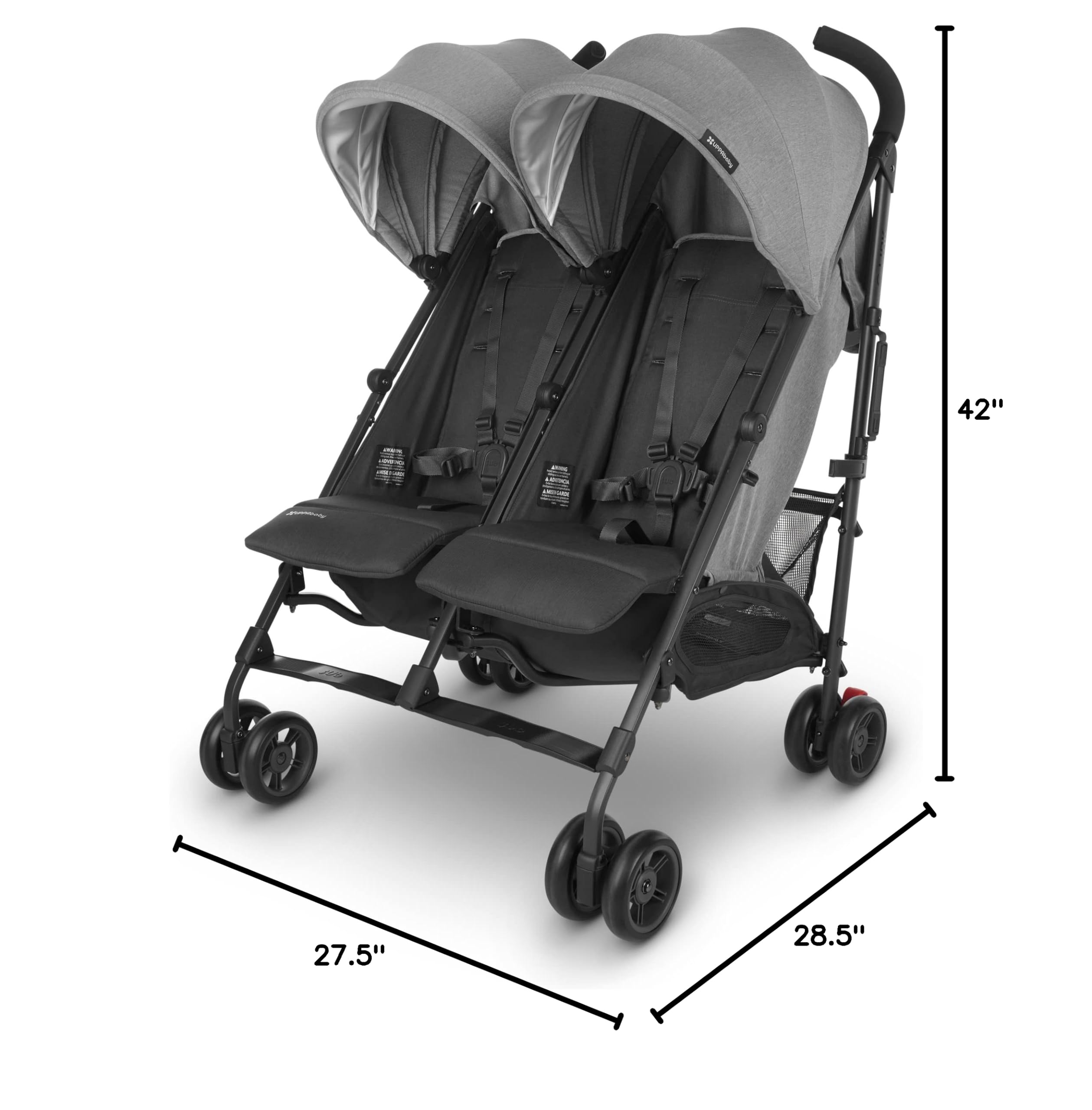 UPPAbaby G-Link V2 Double Umbrella Stroller - Lightweight Compact Foldable Baby Stroller with One-Hand Fold, Recline Seats & XL Storage Basket - Includes Canopy & Cup Holder - Perfect for Twins Travel, Shopping & Daily Walks (Greystone Charcoal/Carbon Frame)