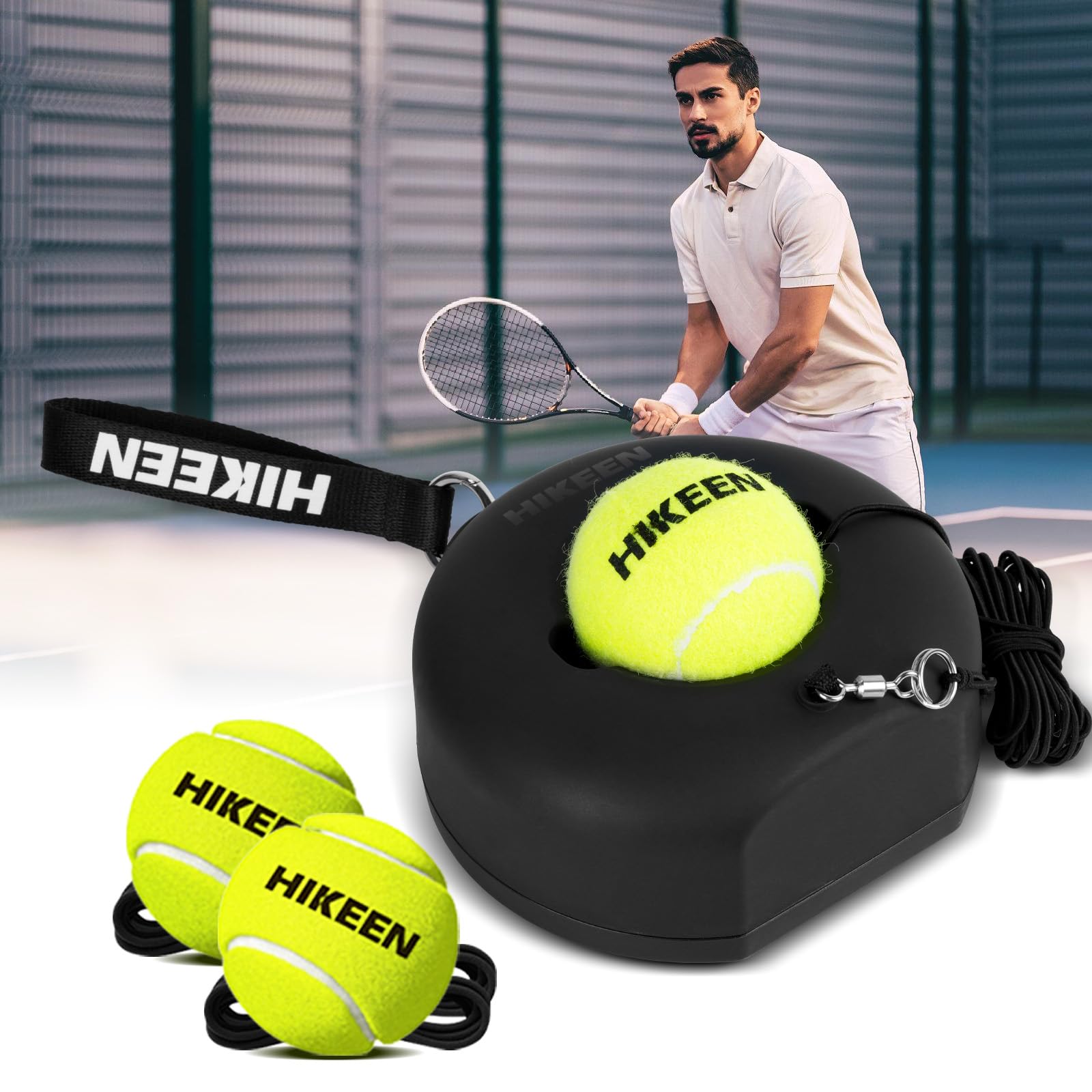 Premium Metal Base Tennis Rebound Trainer - Portable Solo Practice Set with 3 Elastic Balls | Tennis Training Equipment for Adults, Kids & Beginners | Perfect for Backyard Drills, Solo Practice & Skill Development