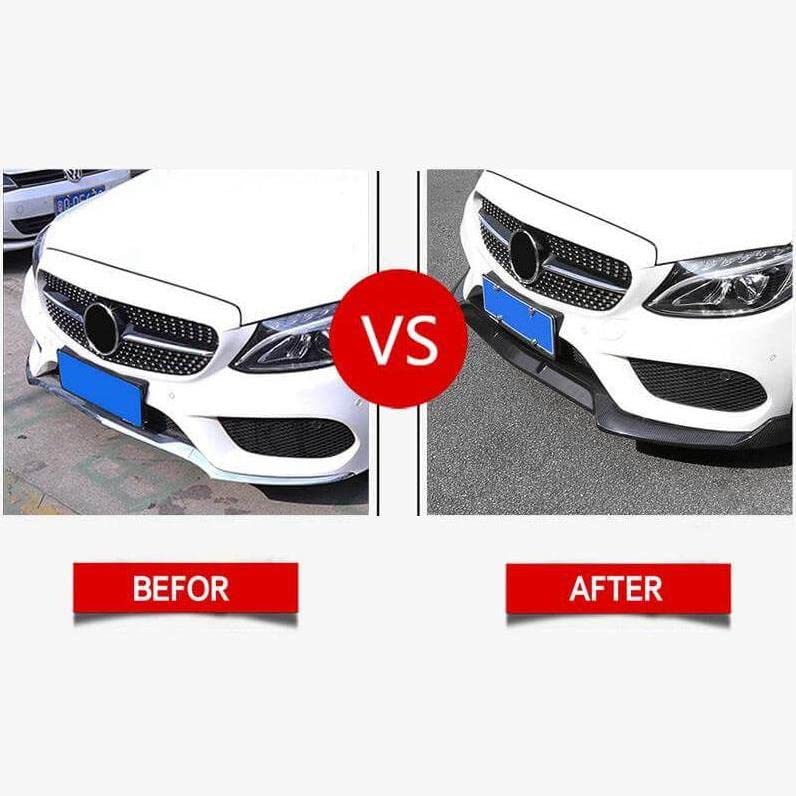 NINTE Front Lip Spoiler for 2015-2018 Mercedes-Benz W205 C-Class Sport Models - ABS Plastic with Carbon Fiber Coating - B Style Front Bumper Lip Kit (3-Piece Set) - Enhances Aerodynamics & Sporty Appearance for Street Racing & Car Shows