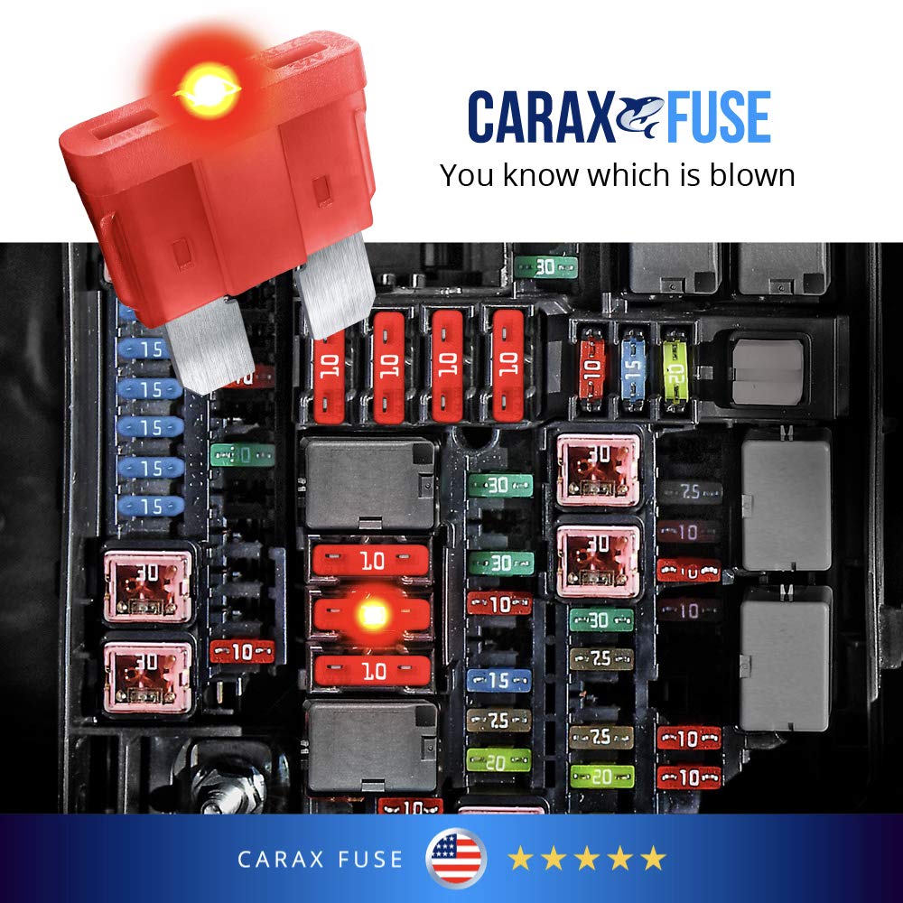 CARAX Glow Fuse - 30A 100pcs Premium ATC/ATO/ATS Blade Fuse Kit with LED Indicator (Glows When Blown) - Smart Automotive Fuse for Easy Circuit Identification - Perfect for Cars, Trucks, Boats and RV Electrical Systems