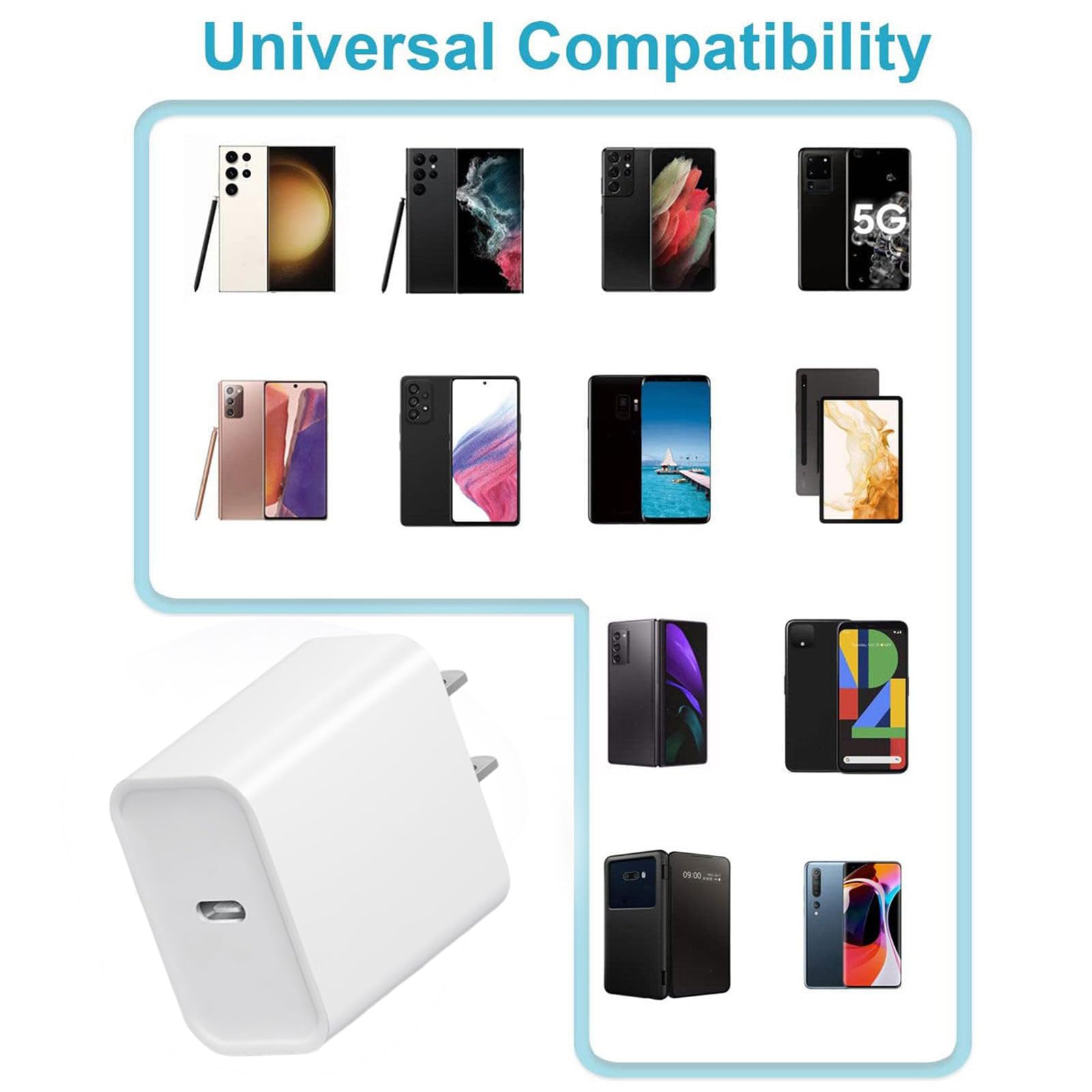 Fast Charging USB C Charger Block for iPhone 16/15 Series & Samsung - 2 Pack Type C Cable Included - Perfect for Home, Office & Travel Charging