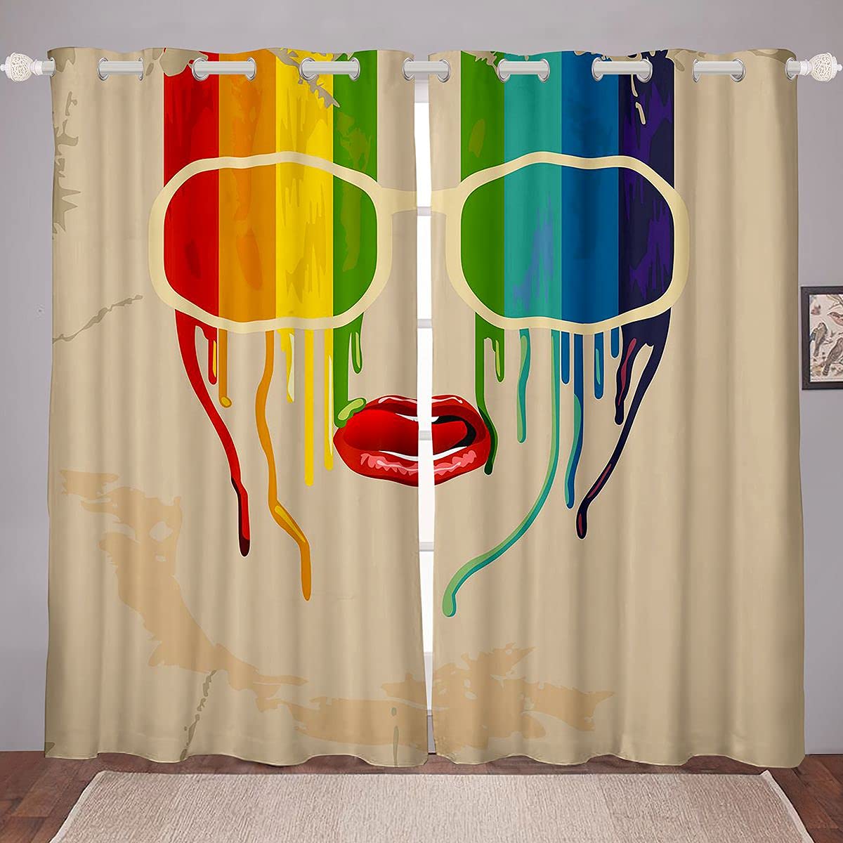 Abstract Art Rainbow Window Curtains - Soft Kids Room Decor for Bedroom & Living Room