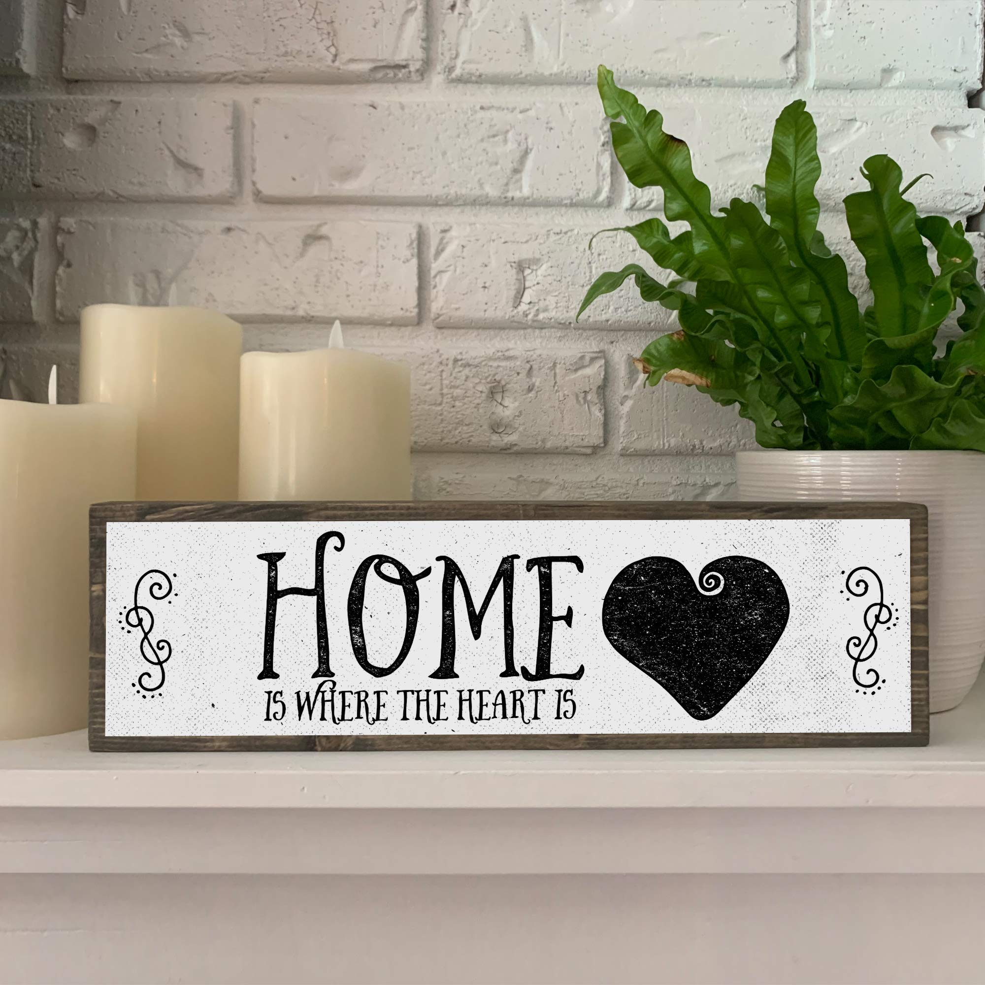 Rustic Home Wood Signs - Medium Size with Wood & Metal Design - 'Home Is Where The Heart Is' Wall Decor for Farmhouse, Living Room & Entryway