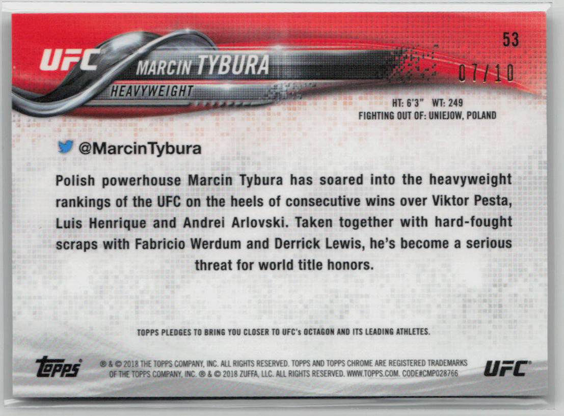 2018 Topps Chrome Marcin Tybura Black Refractor 07/10 #53 UFC Trading Card - Rare Collectible for Sports Memorabilia & MMA Fans