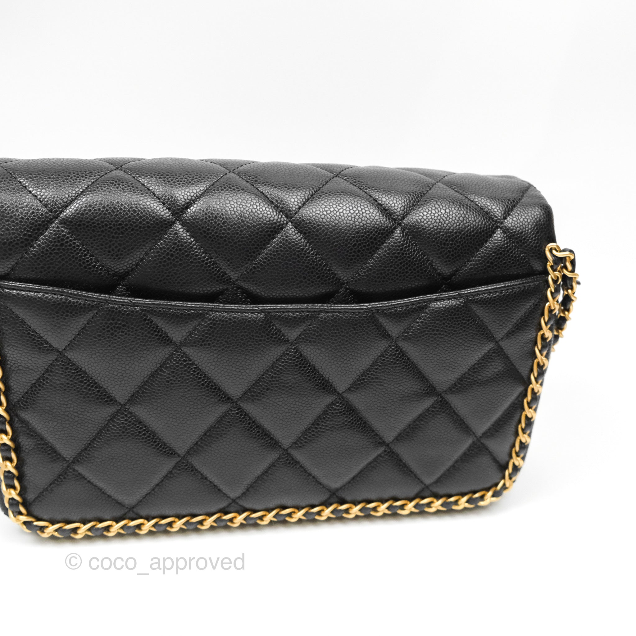 Chanel Chain Around Flap Bag Black Caviar Leather with Aged Gold Hardware - Luxury Crossbody Bag for Women, Perfect for Evening Parties & Special Occasions