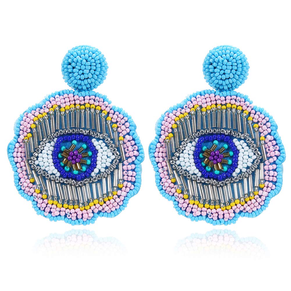 Royalbeier Handmade Oversized Seed Beaded Drop Earrings - Long Navajo Indian Style Dangle Earrings for Women | Boho Chic Jewelry for Parties, Weddings & Everyday Wear