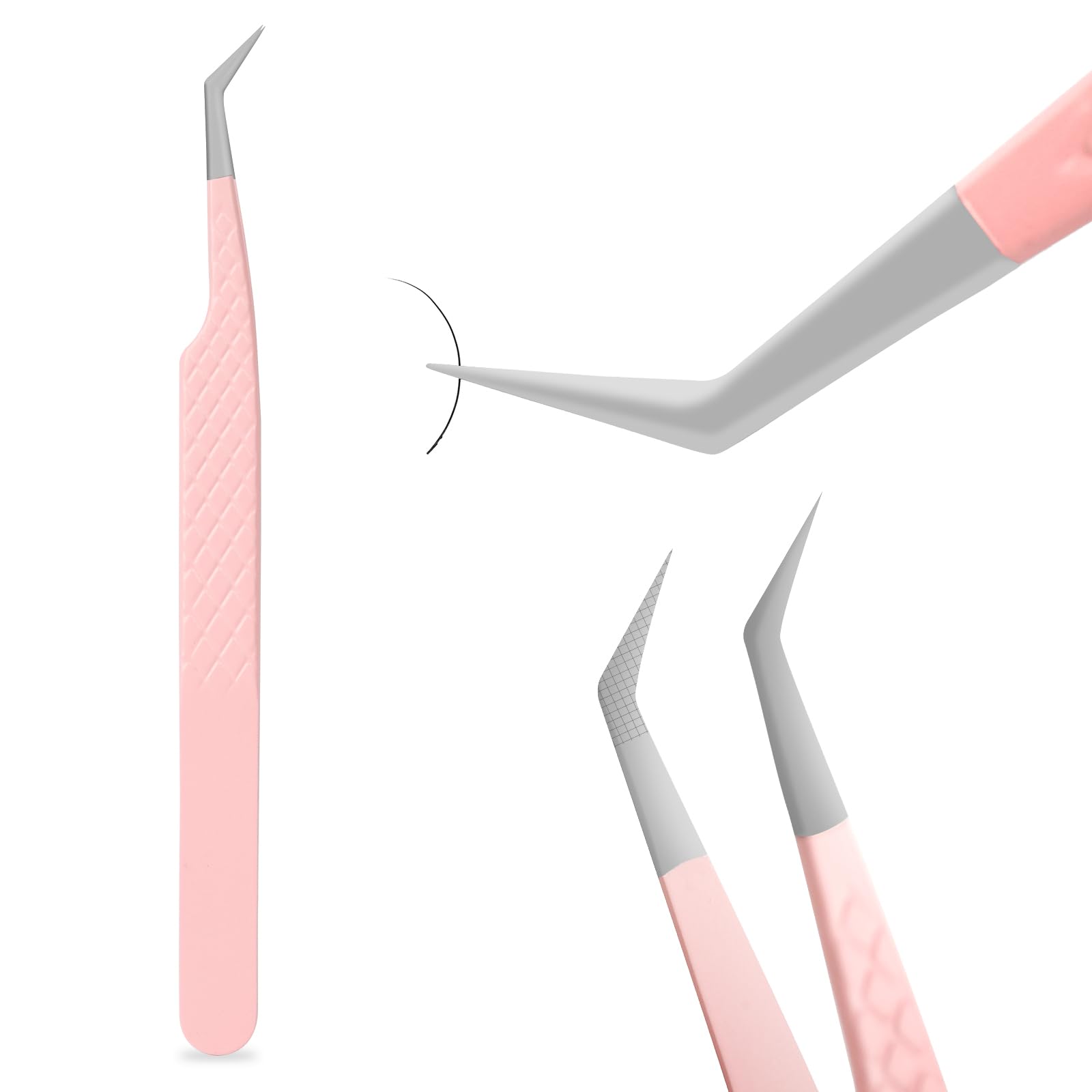 EMEDA Professional 45° Angle Eyelash Extension Tweezers - Stainless Steel Fiber Tip Lash Tweezers with Non-Slip Grip for Precision Application | Perfect for Salon Professionals & DIY Lash Extensions at Home