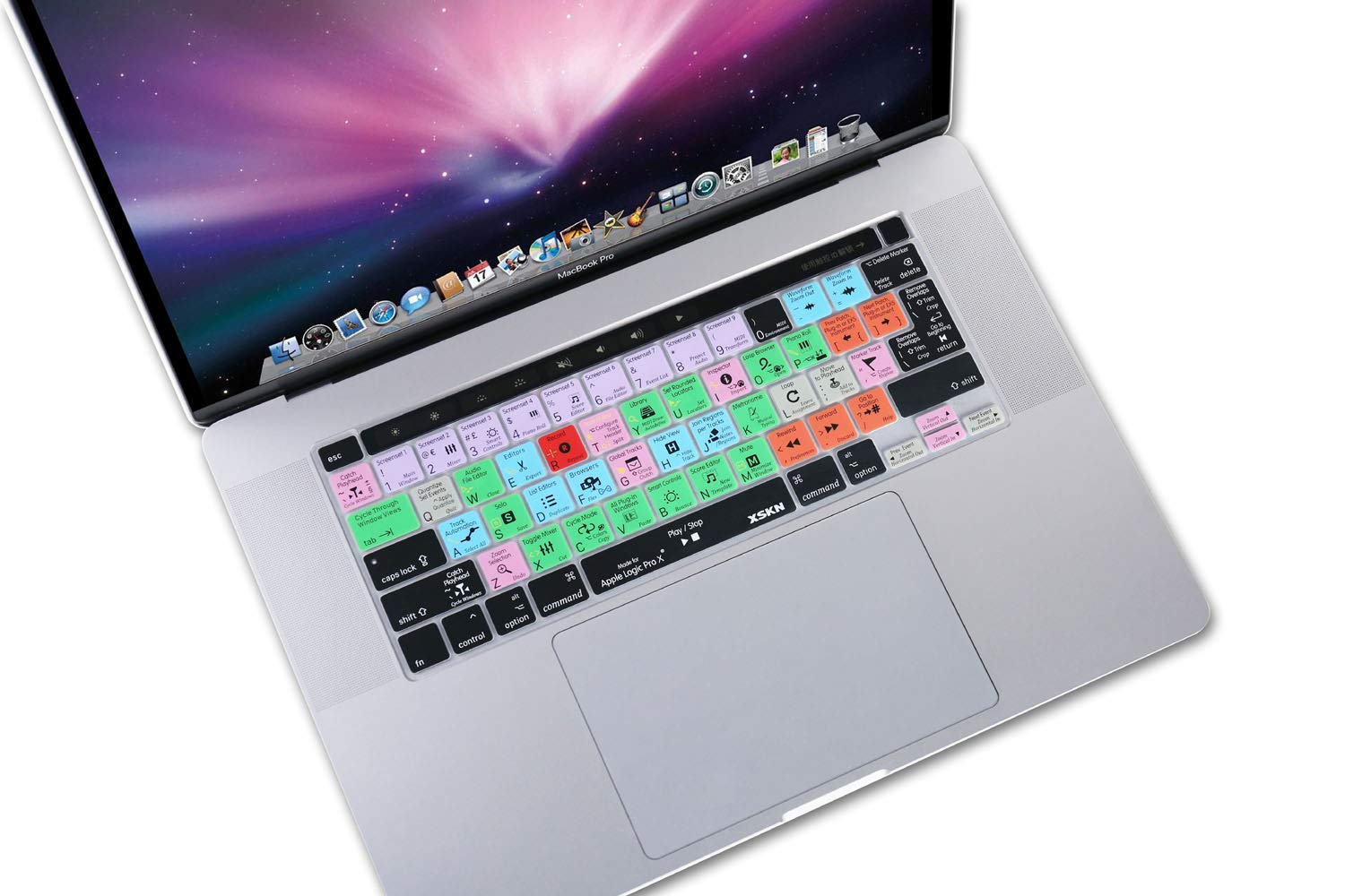 XSKN Logic Pro English Silicone Keyboard Cover for MacBook Pro 16-inch A2141 & 13.3-inch A2251 A2289 A2338 M1 - Touch Bar Shortcuts Skin (US/EU Version) - Perfect for Music Production, Video Editing & Office Work