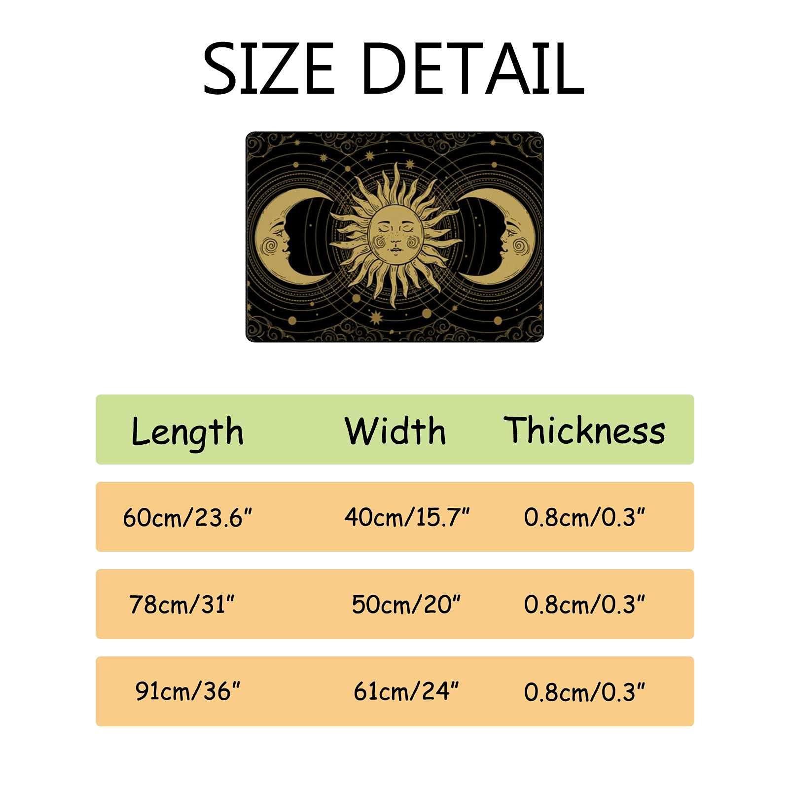 Soft Foam Area Rugs - Mystical Astrology Tarot Boho Washable Non-Slip Kitchen & Bath Mat - 36x24 Inch Indoor/Outdoor Home Decor for Living Room, Bedroom, Yoga Studio & Patio