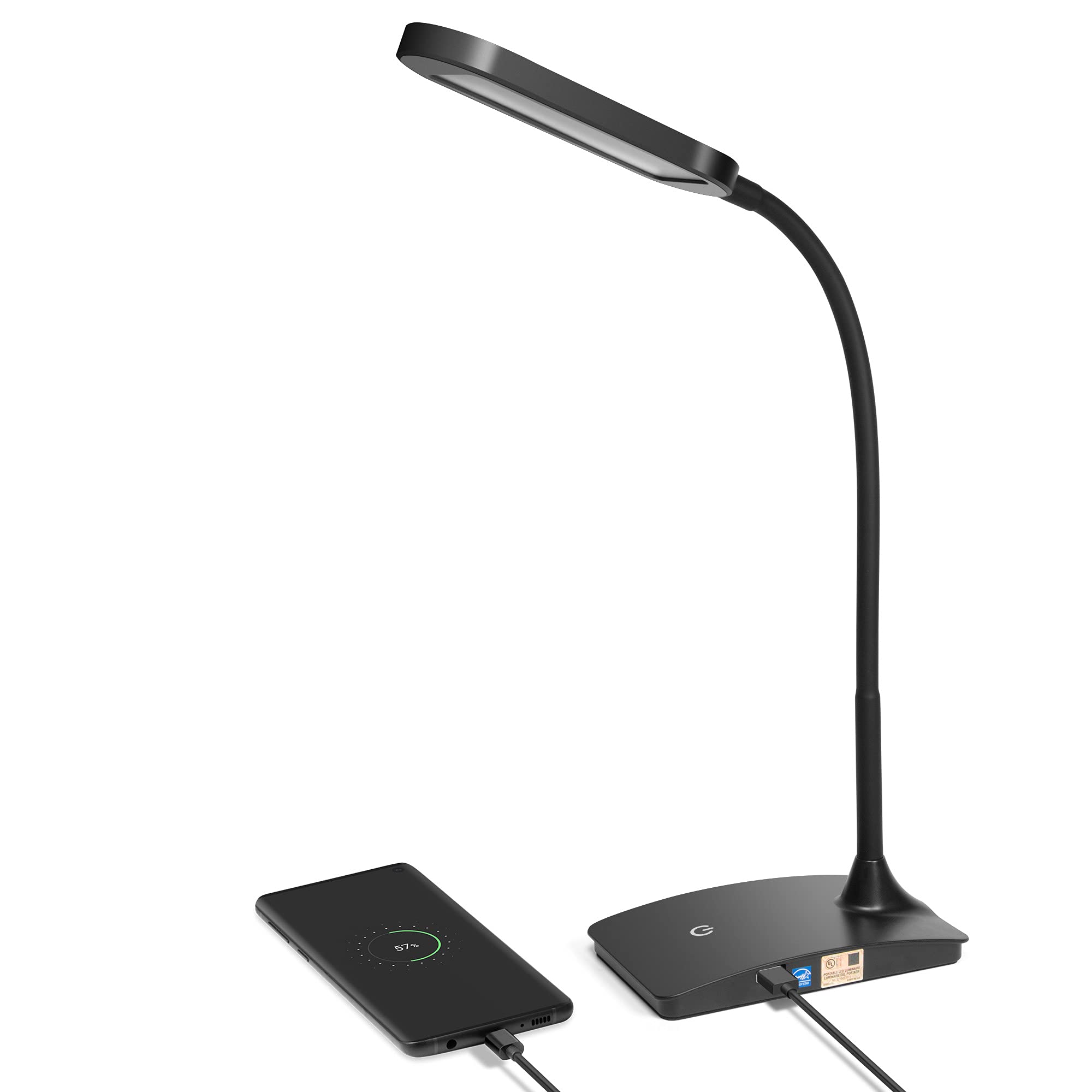 IVY20-40BK Ivy LED Desk Lamp with USB Charging Port - Super Bright Adjustable Study Light for Home Office, Bedroom Nightstand, Dorm Room & Reading | Energy Efficient Eye-Caring Task Lighting (Black)