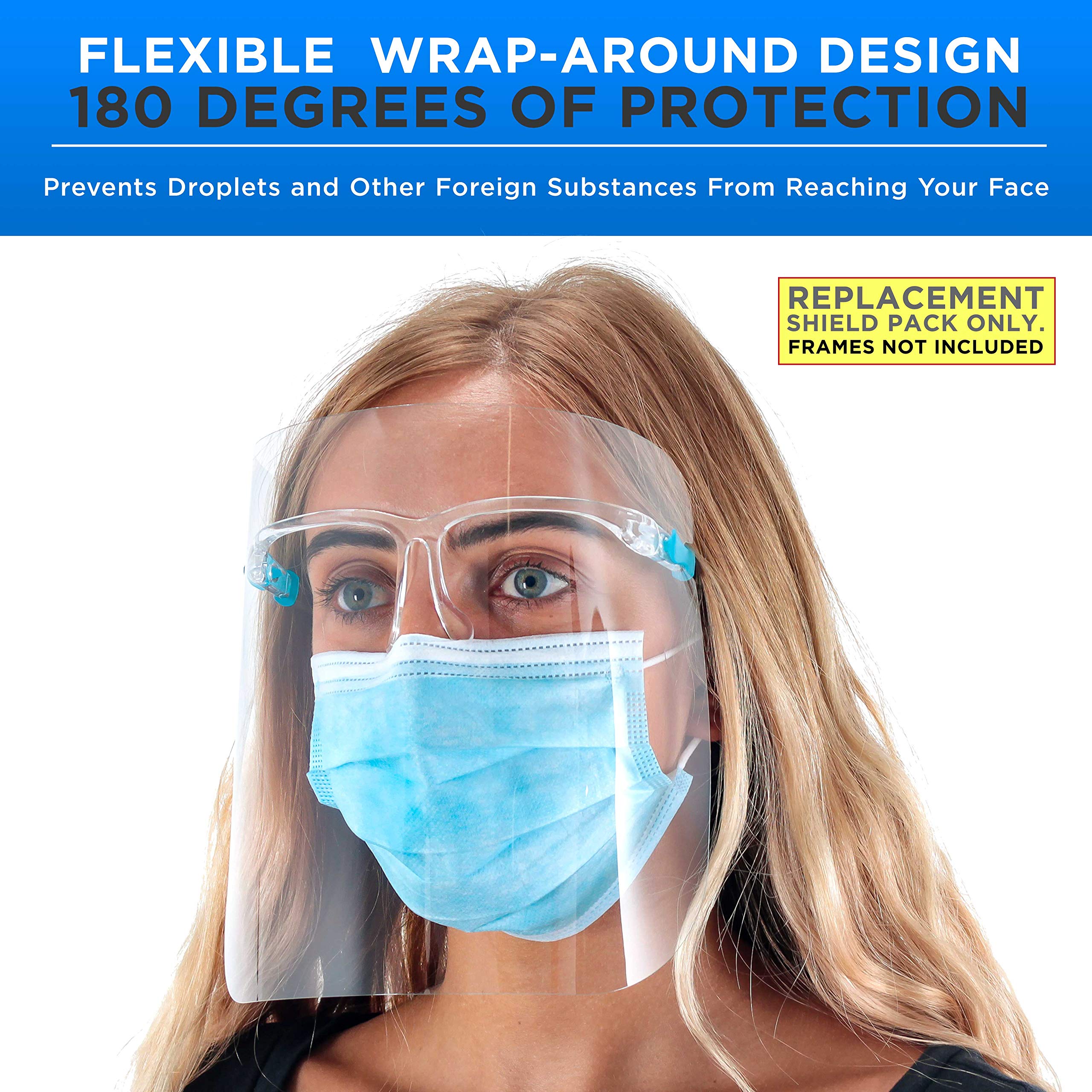TCP Global Salon World Safety Replacement Face Shields (Pack of 10) - Ultra Clear PET Plastic, Anti-Fog, Full Face Protection for Eyes, Nose & Mouth - Fits Most Brands - Ideal for Salons, Medical, Labs & Industrial Use