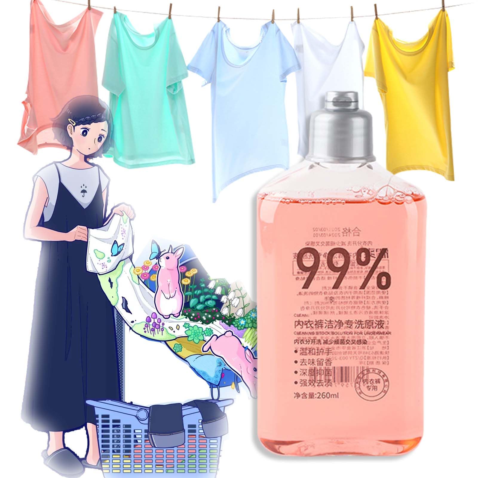 **Plant-Based Underwear Laundry Detergent Liquid - 99% Effective Period Panty Cleaner & Blood Stain Remover for Delicates | Gentle & Powerful for Period Underwear, Lingerie & Intimate Apparel | Ideal for Active Lifestyles, Travel & Sensitive Skin**