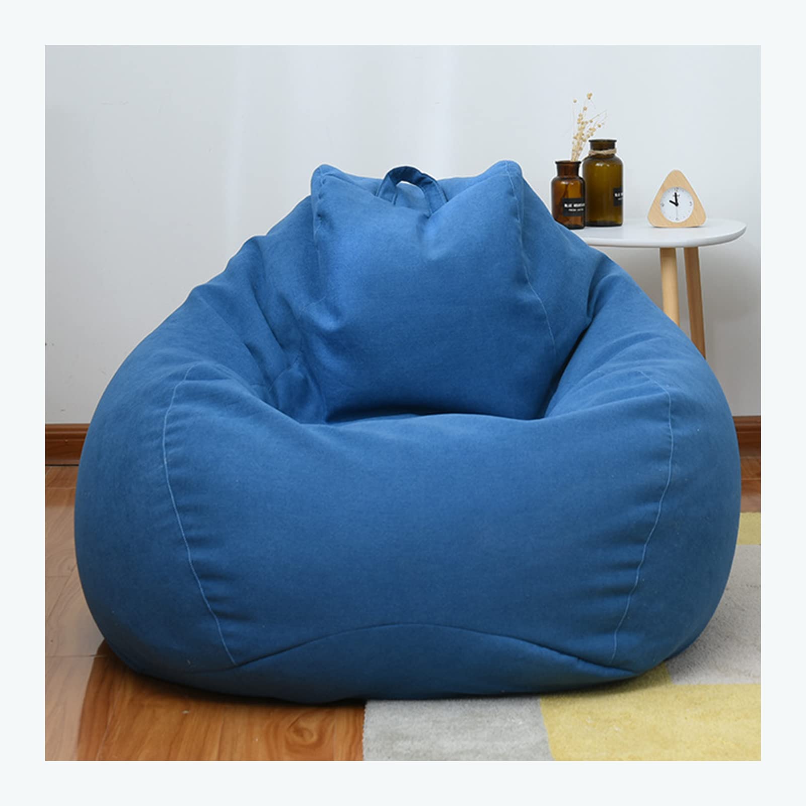 Large Small Lazy Sofa Cover Chairs - Filler-Free Linen Lounger Seat Bean Bag Pouf Puff Couch - Tatami Living Room Beanbags (80x90cm, Royal Blue) - Perfect for Living Rooms, Bedrooms & Dorm Relaxation