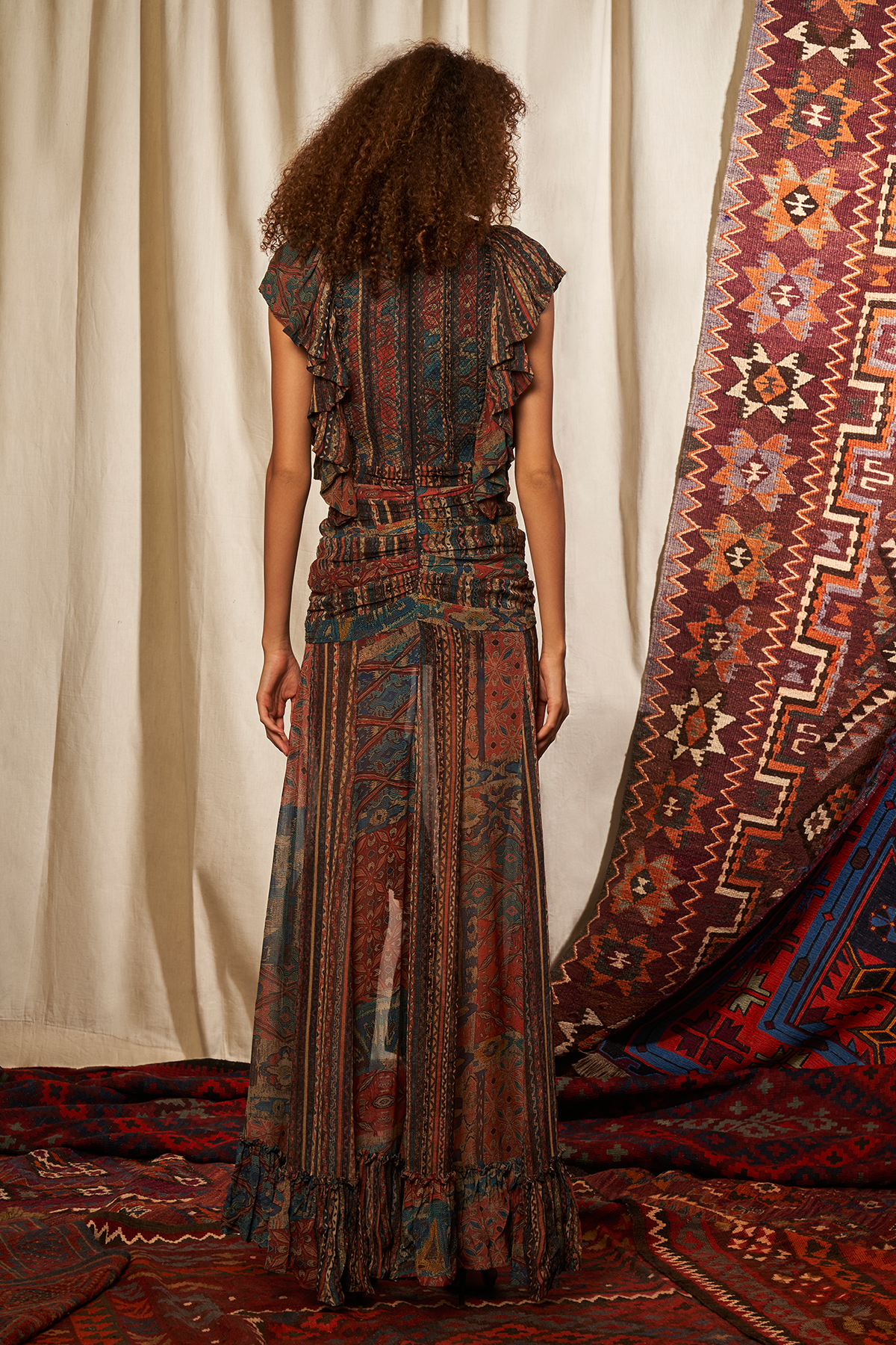 Stylish Carpet Print Ruffle Dress for Women - Floral Bohemian Maxi Dress for Summer, Beach, and Casual Outings