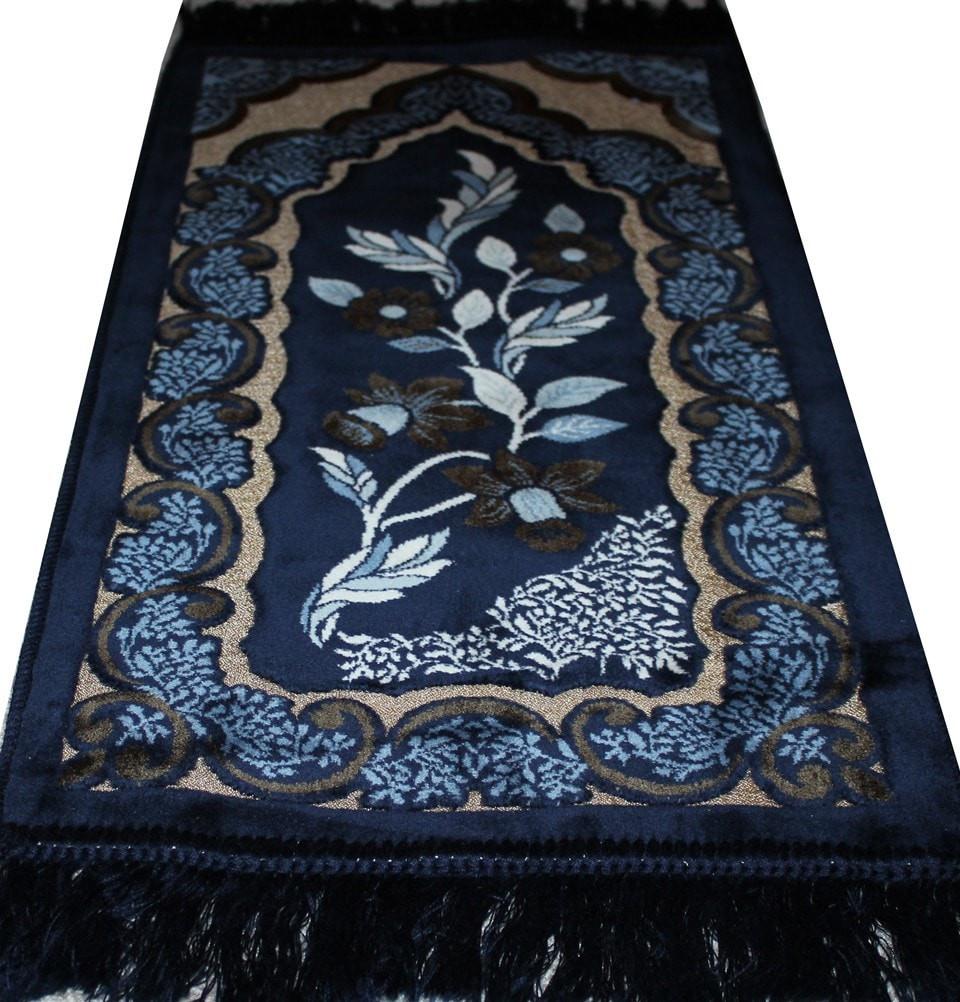 Kids Velvet Floral Prayer Rug - Soft Blue Prayer Mat for Children | Perfect for Home Worship, Islamic Prayer & Gift Giving