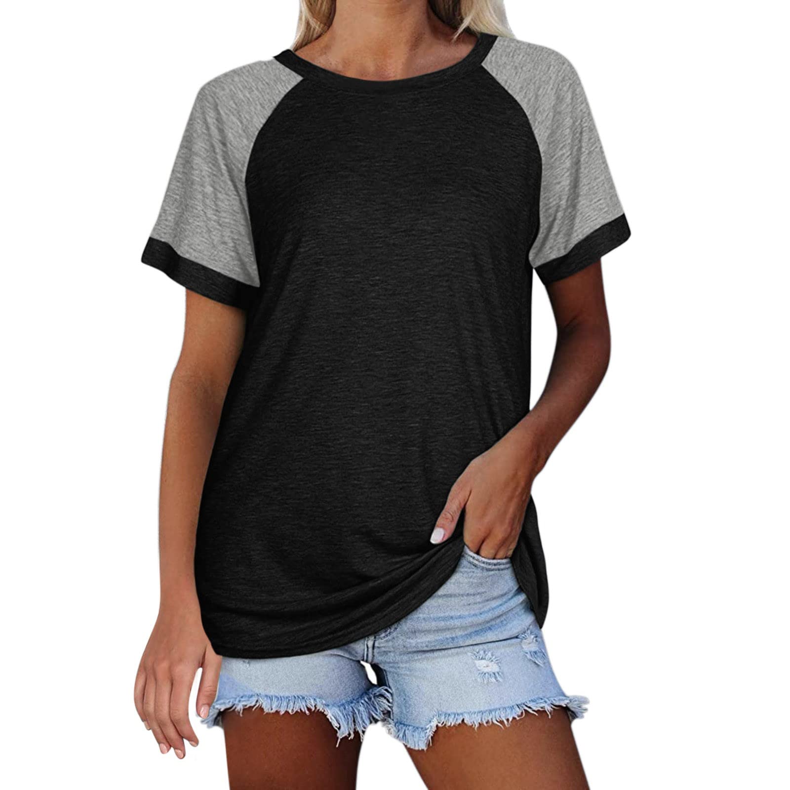 Women's Color Block Raglan Top - Loose Fit Short Sleeve Round Neck Casual T-Shirt & Tunic Blouse | Perfect for Everyday Wear, Weekend Outings & Summer Fashion